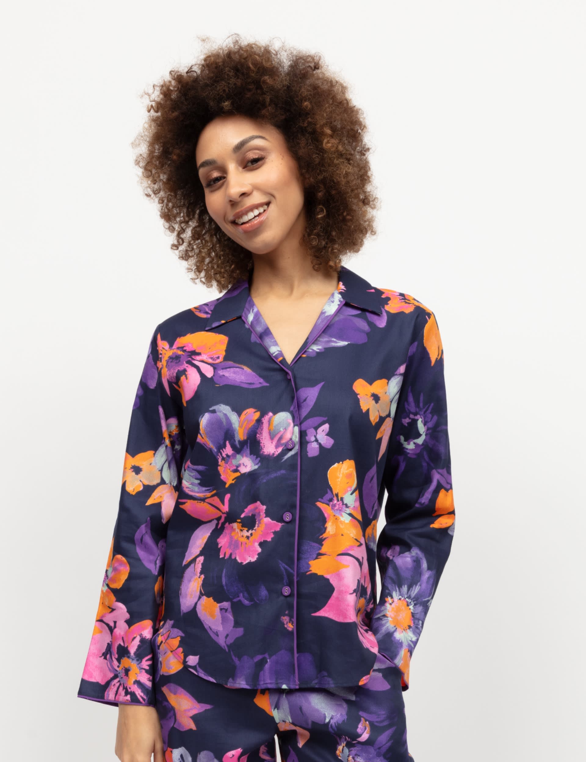 Cyberjammies Women's Cotton Modal Floral Pyjama Top - 14 - Navy Mix, Navy Mix