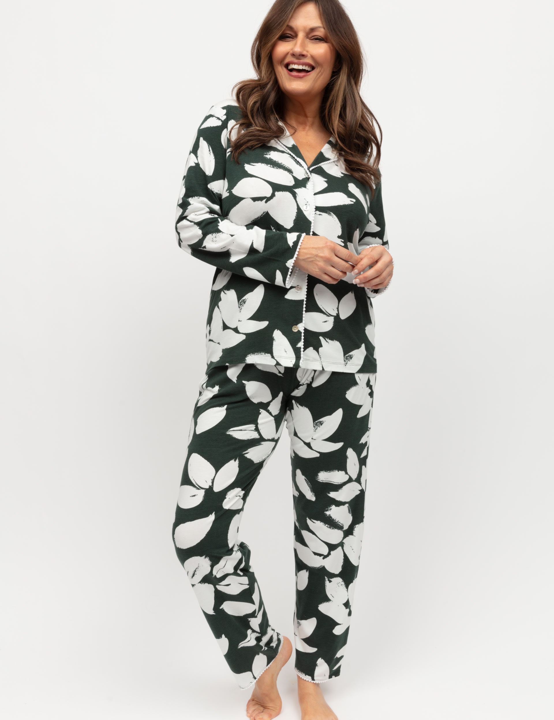 Cyberjammies Women's Jersey Leaf Print Pyjama Set - 20 - Green Mix, Green Mix