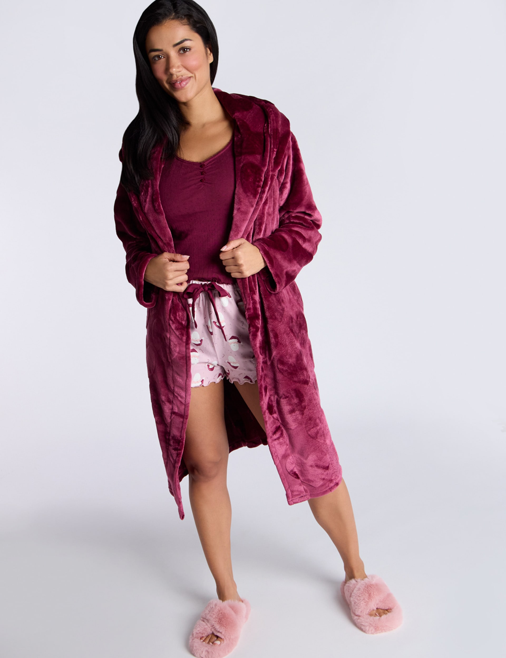 Boux Avenue Women's Heart Hooded Robe - S - Dark Red, Dark Red