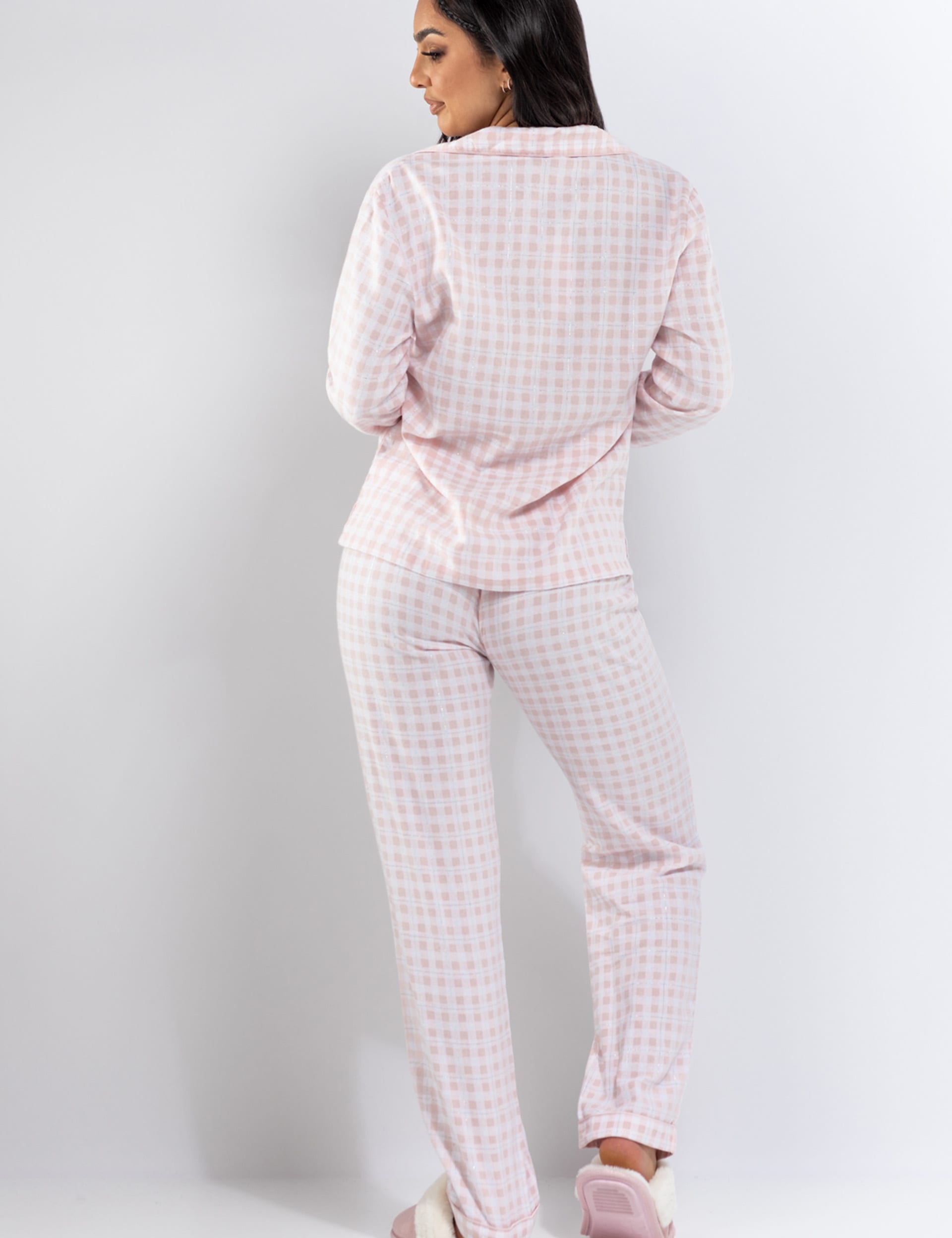 Boux Avenue Women's Pure Cotton Gingham Pyjama Set With Gift Bag - 8 - Pink, Pink