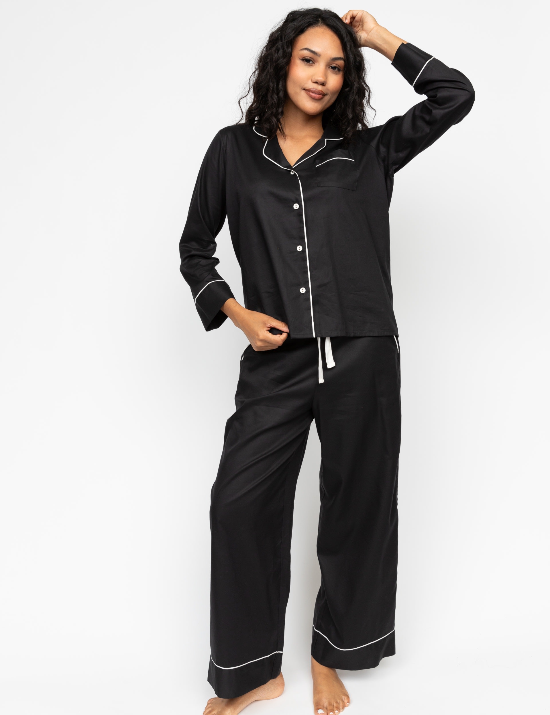 Cyberjammies Women's Cotton Modal Pyjama Set - 16 - Black, Cream,Black,Navy,White