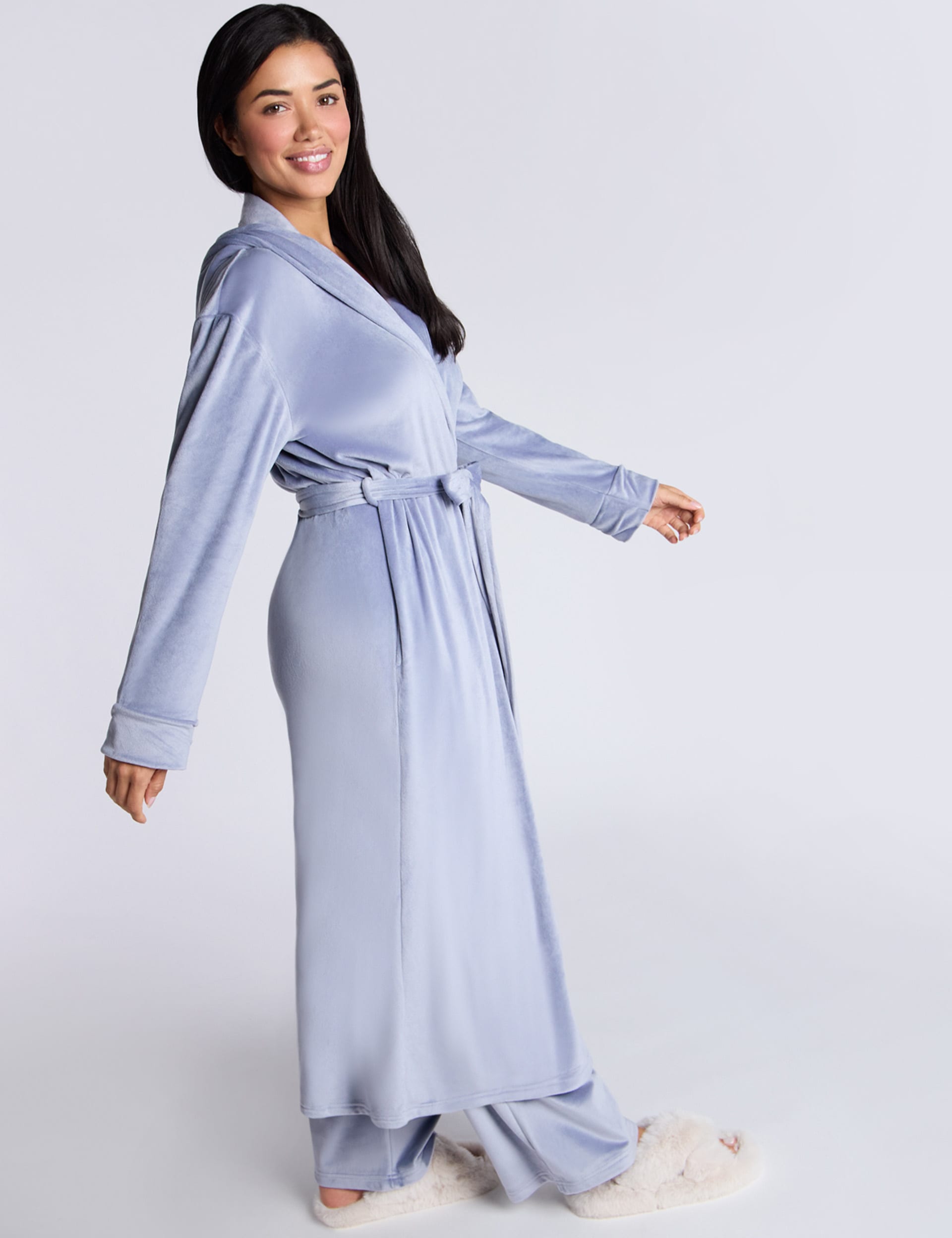 Boux Avenue Women's Velour Dressing Gown - M - Blue, Blue