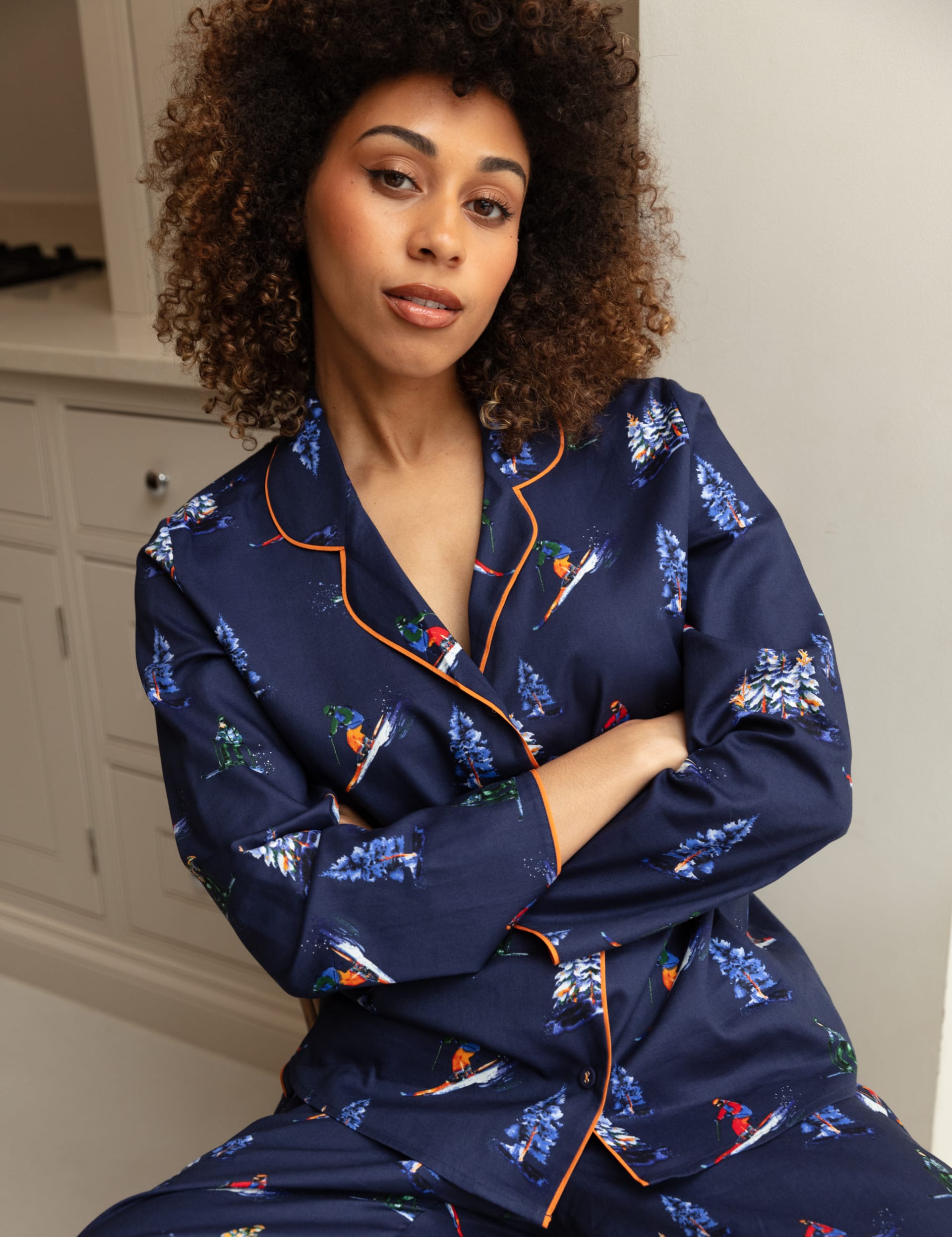 Cyberjammies Women's Cotton Modal Blend Ski Print Pyjama Top - 22 - Navy Mix, Navy Mix