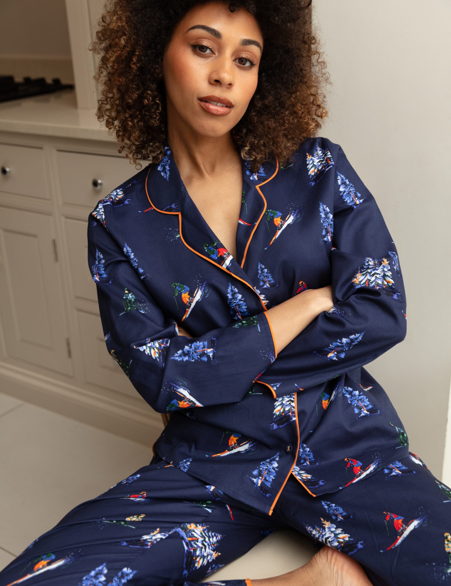 Cyberjammies Women's Cotton Rich Ski Print Pyjama Bottoms - 22 - Navy Mix, Navy Mix