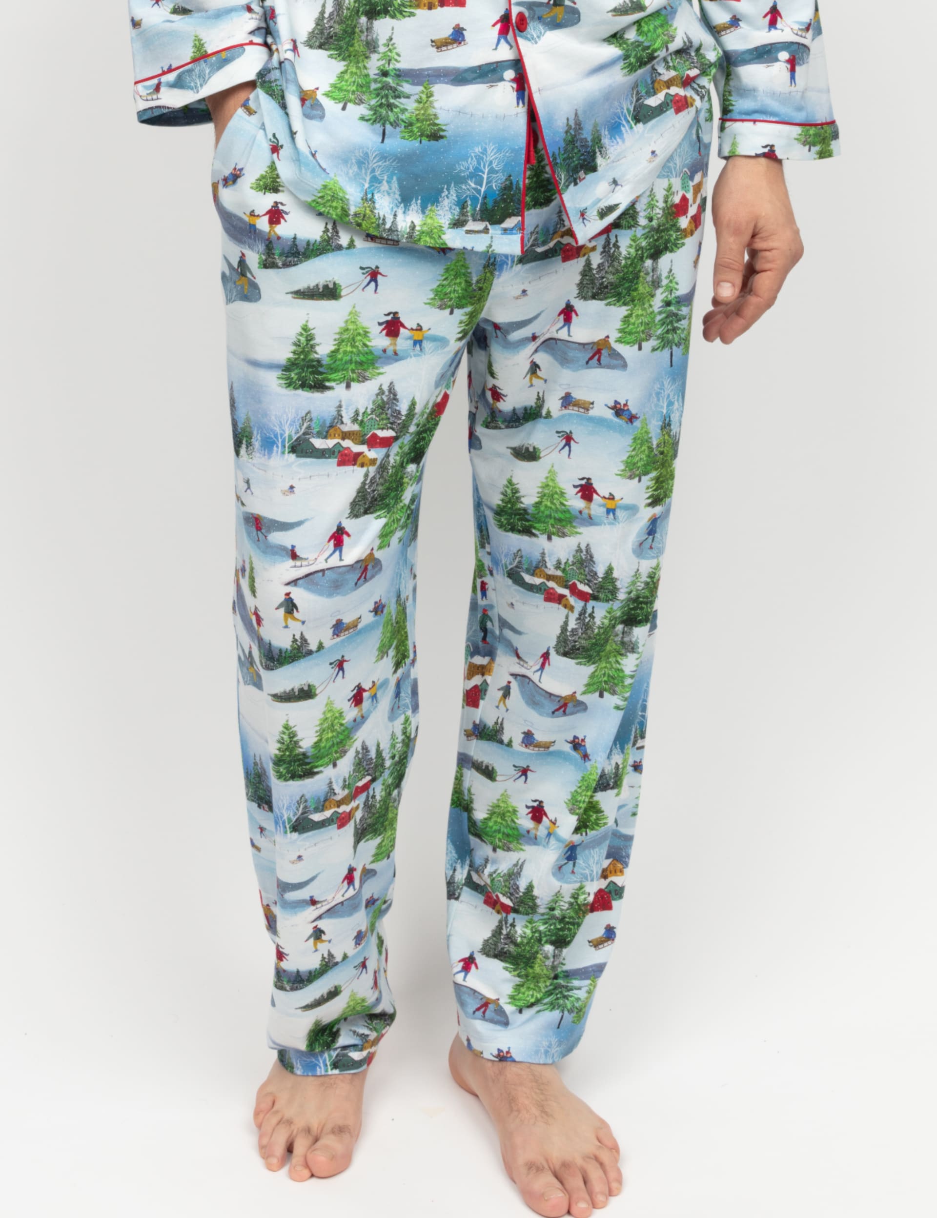 Cyberjammies Men's Family Cotton Modal Blend Winter Print Pyjama Bottoms - White Mix, White Mix