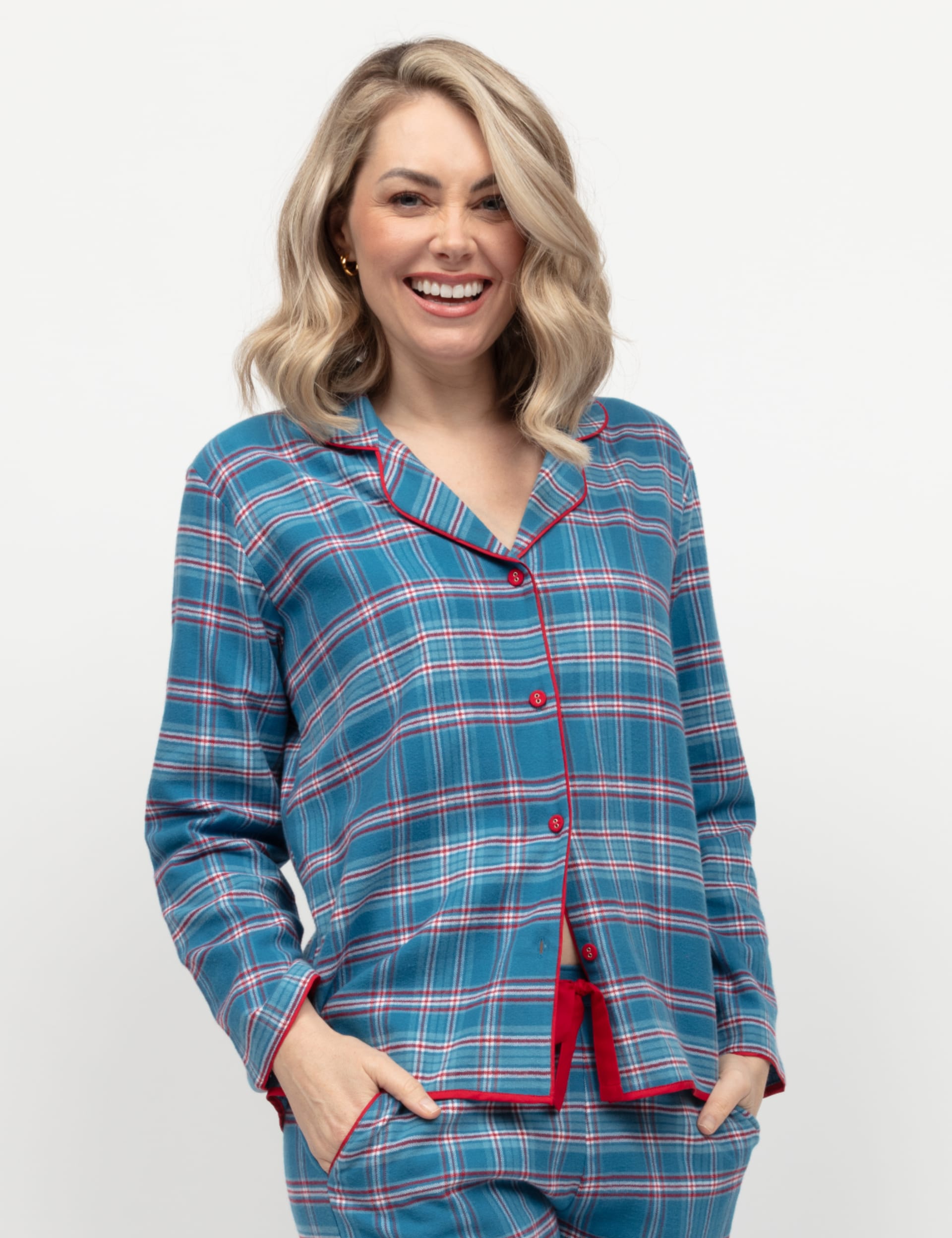 Cyberjammies Women's Family Pure Cotton Checked Pyjama Top - 24 - Blue Mix, Blue Mix