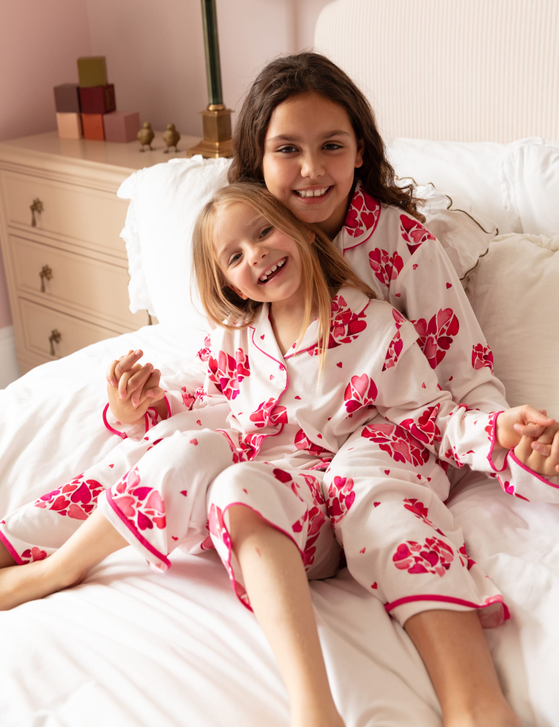 Cyberjammies Girls Cotton Blend Valentines Heart Print Pyjamas (2-13 Yrs) - 6-7 Y - White Mix, White