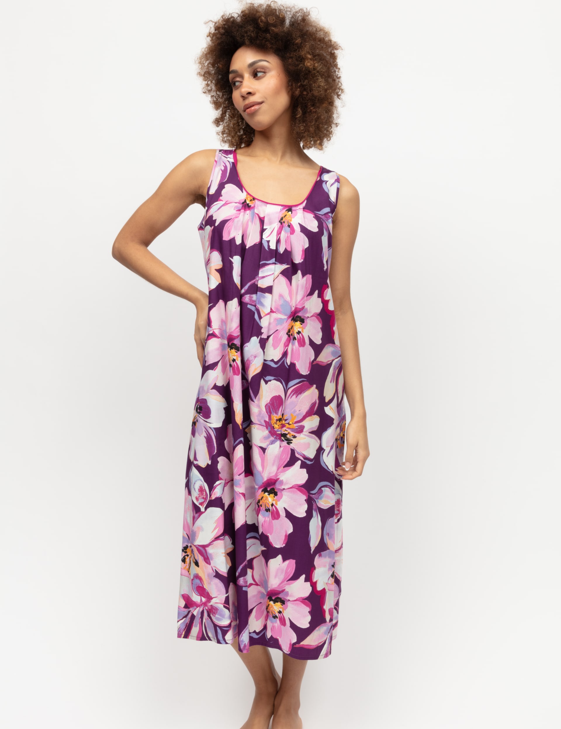 Cyberjammies Women's Cotton Modal Sleeveless Floral Long Nightdress - 6 - Purple Mix, Purple Mix