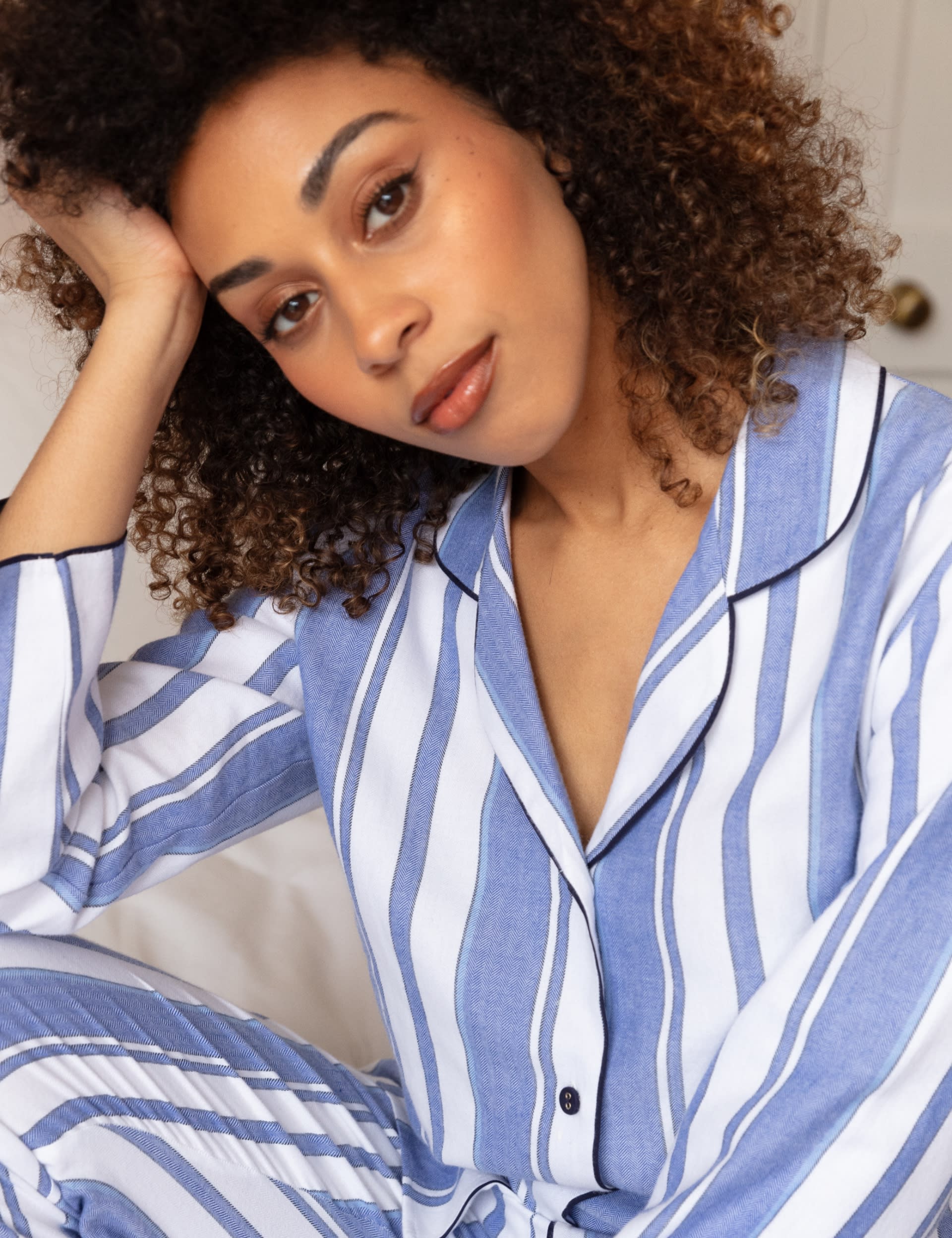 Cyberjammies Women's Pure Cotton Striped Revere Pyjama Top - 16 - Blue Mix, Blue Mix