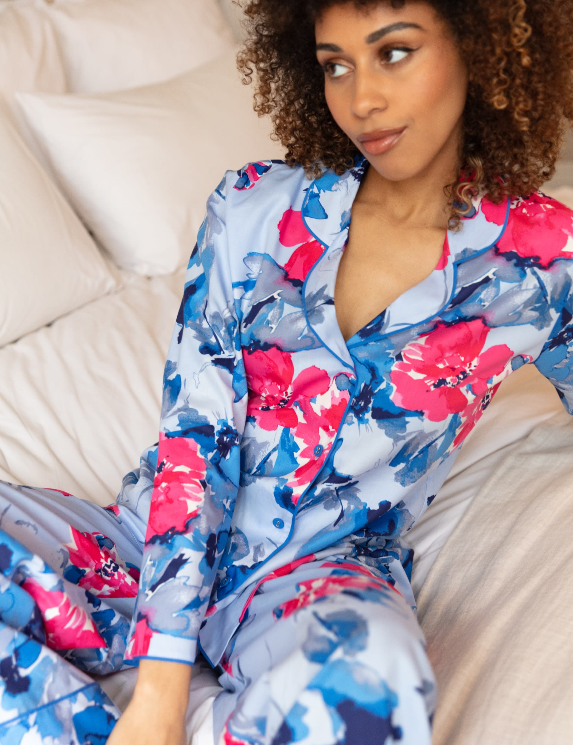 Cyberjammies Women's Cotton Modal Floral Wide Leg Pyjama Bottoms - 16 - Blue Mix, Blue Mix