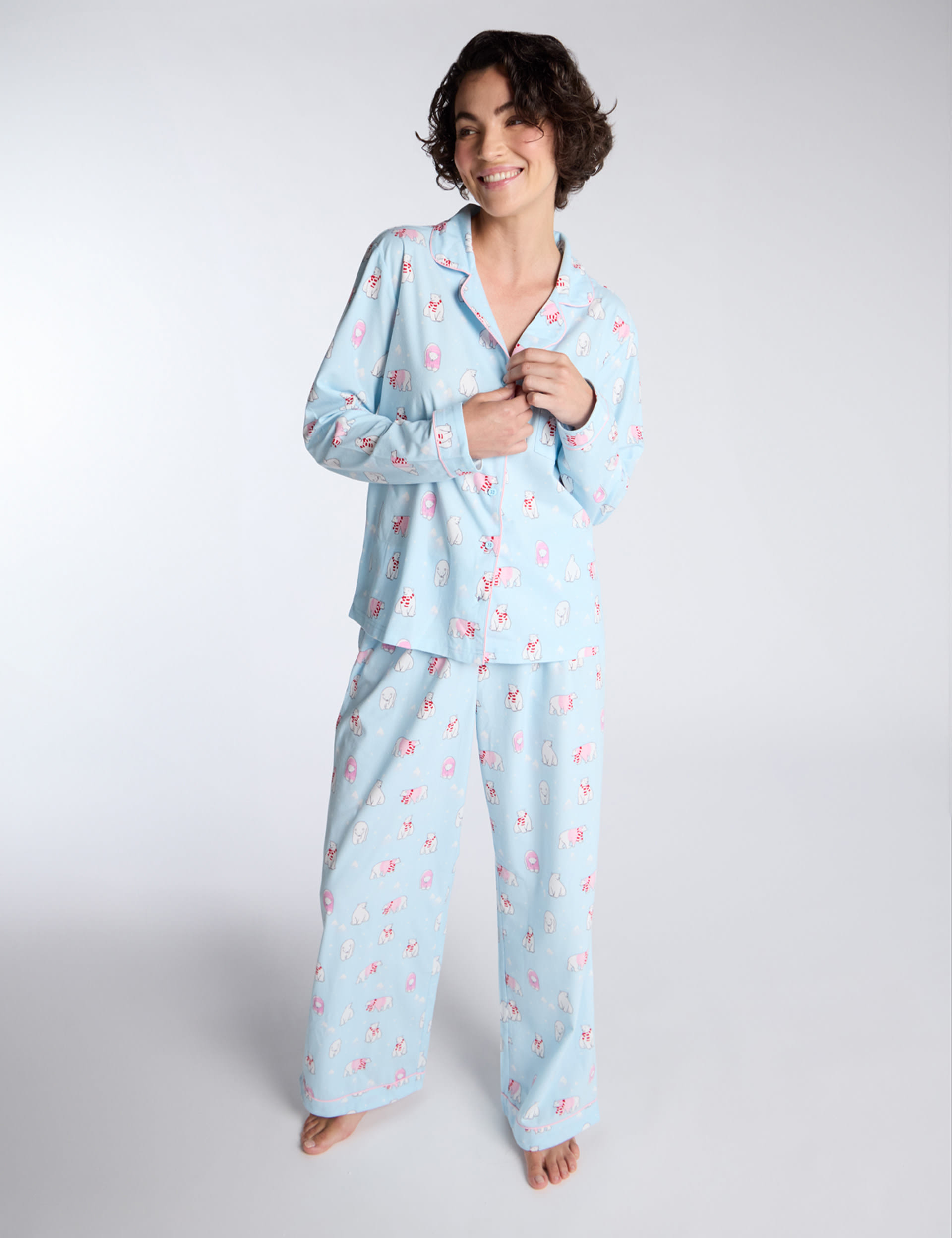 Boux Avenue Women's Fleece Polar Bear Print Pyjama Set - 10 - Blue Mix, Blue Mix