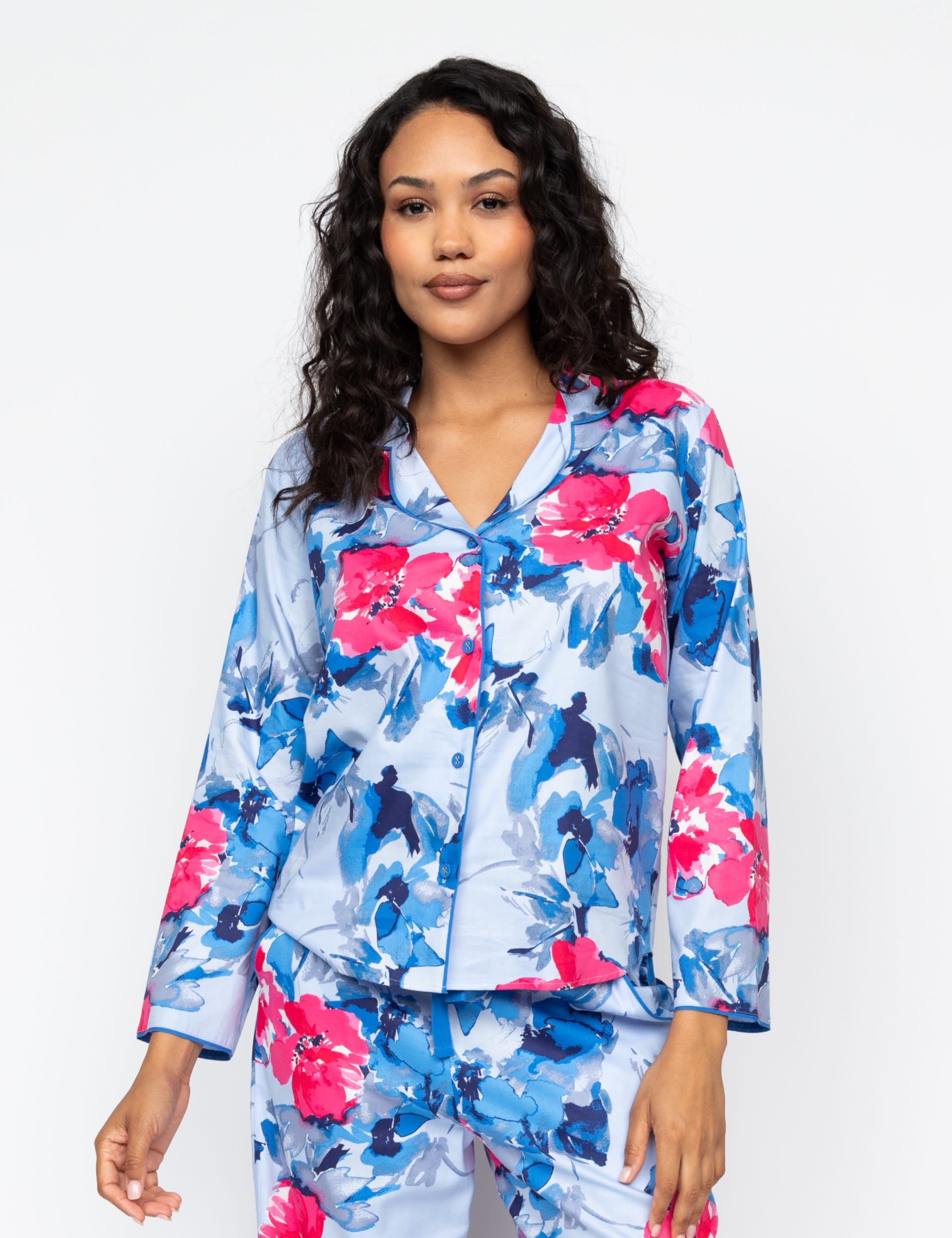 Cyberjammies Women's Cotton Modal Floral Revere Pyjama Top - 12 - Blue Mix, Blue Mix