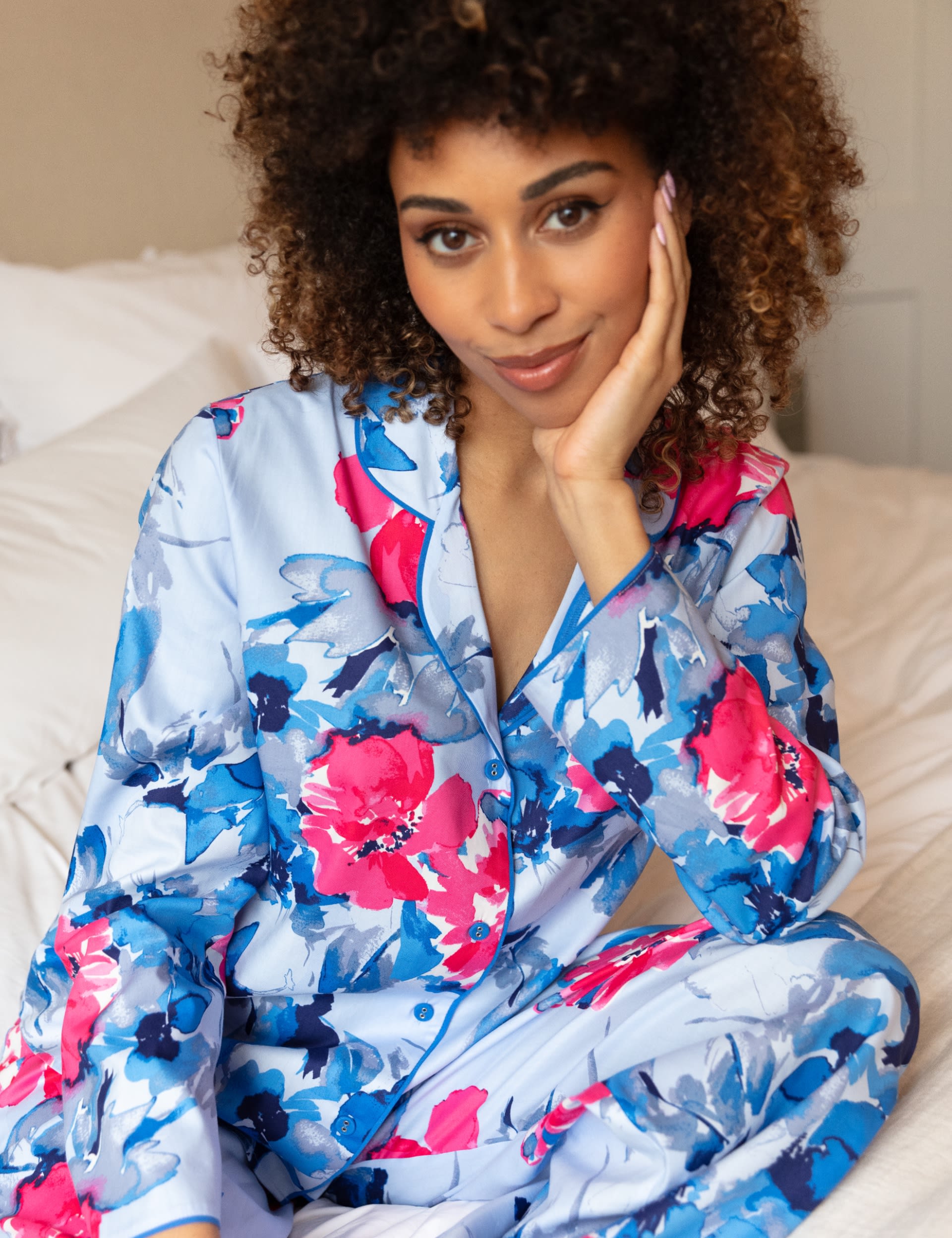 Cyberjammies Women's Cotton Modal Floral Revere Pyjama Top - 12 - Blue Mix, Blue Mix