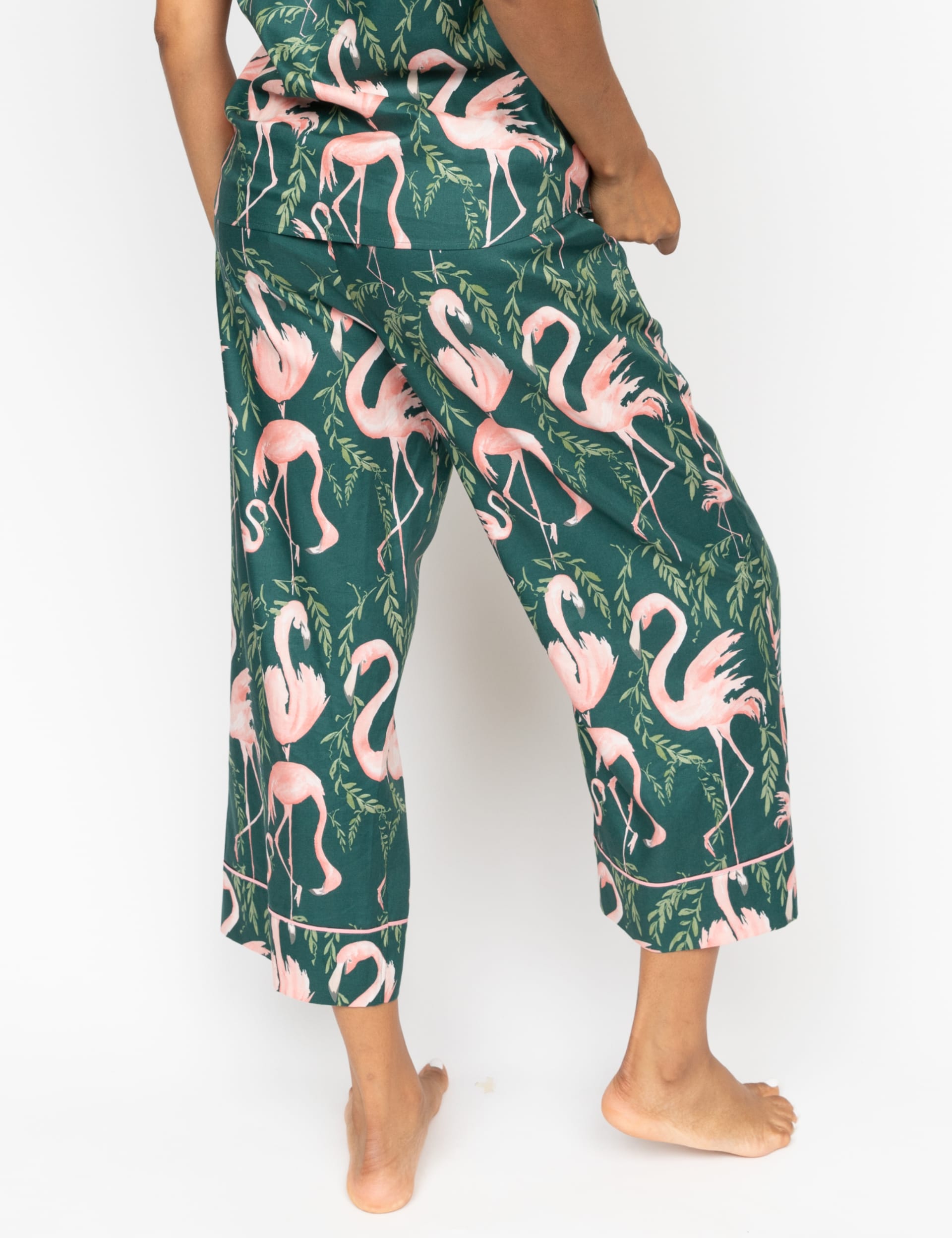 Cyberjammies Women's Cotton Modal Flamingo Cropped Pyjama Bottoms - 12 - Green Mix, Green Mix