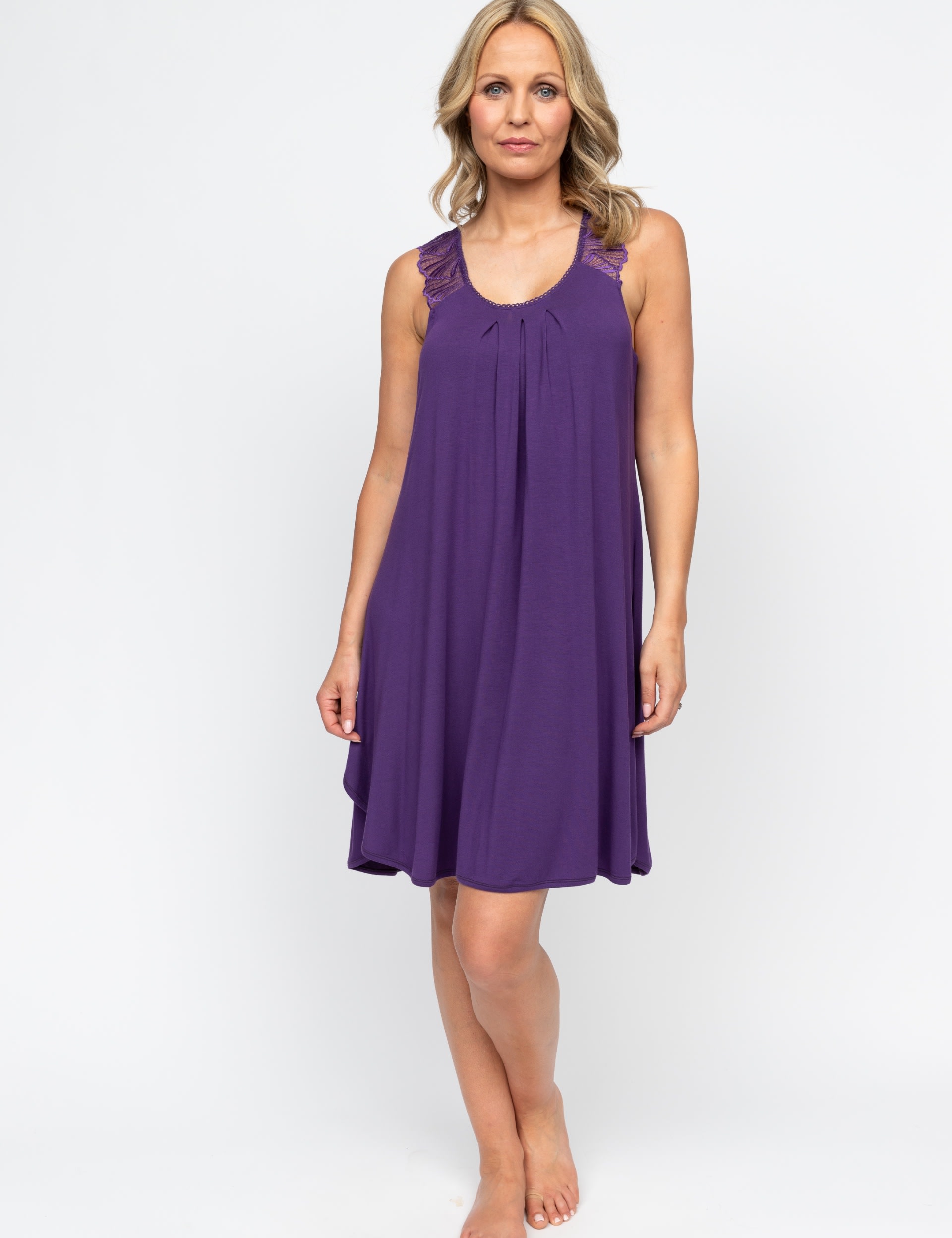 Cyberjammies Women's Jersey Lace Trim Strappy Nightdress - 14 - Purple, Purple