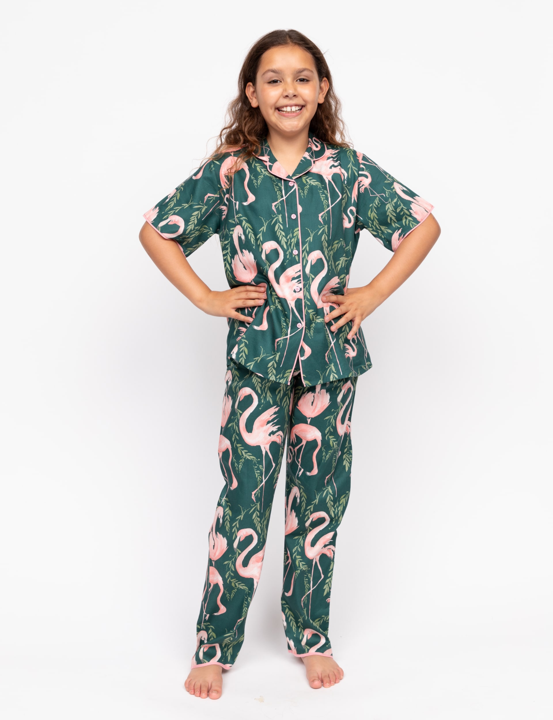 Cyberjammies Girls Cotton Modal Flamingo Pyjama Set (2-13 Yrs) - 12-13 - Green Mix, Green Mix