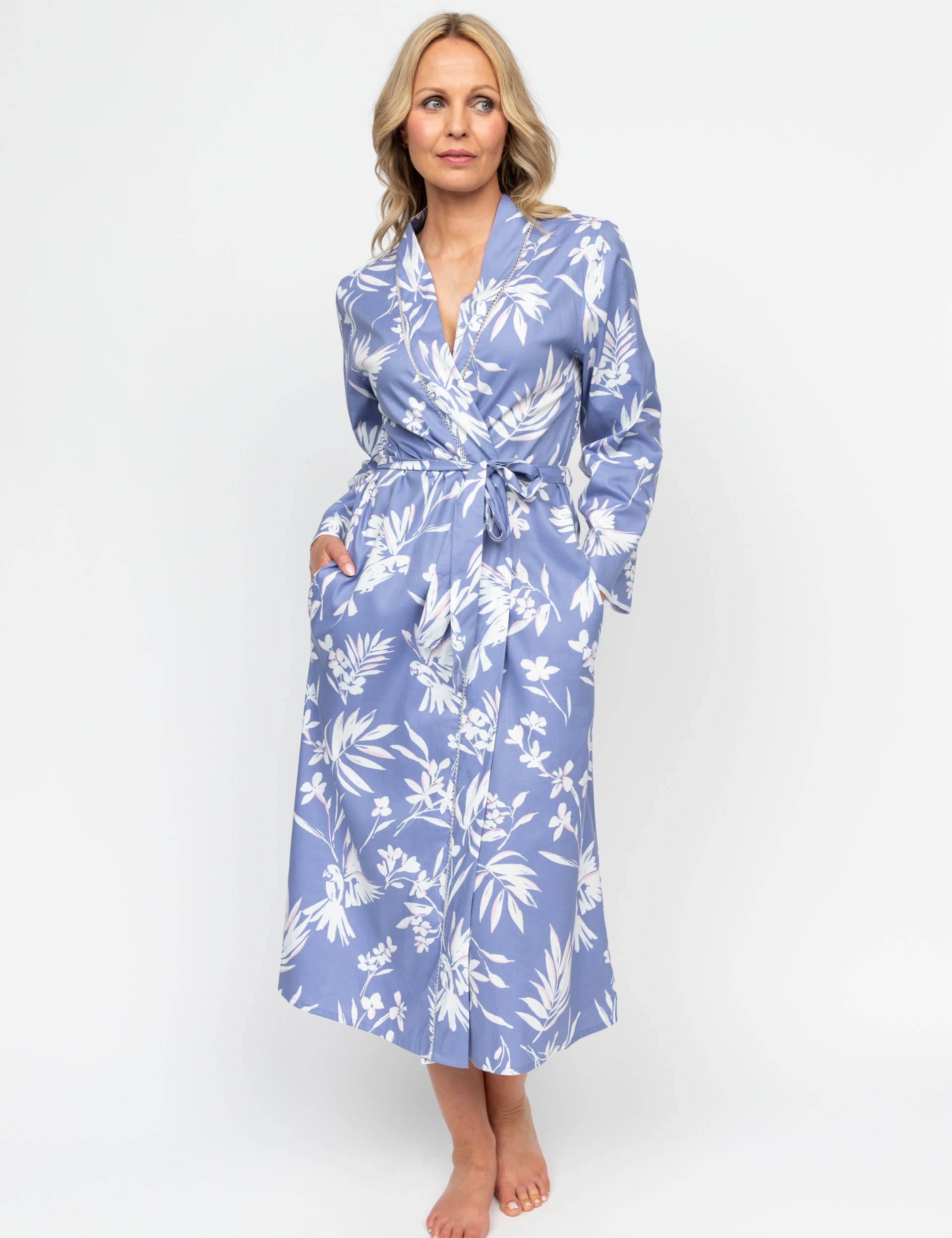 Cyberjammies Women's Cotton Modal Bird Print Dressing Gown - 18 - Light Blue Mix, Light Blue Mix