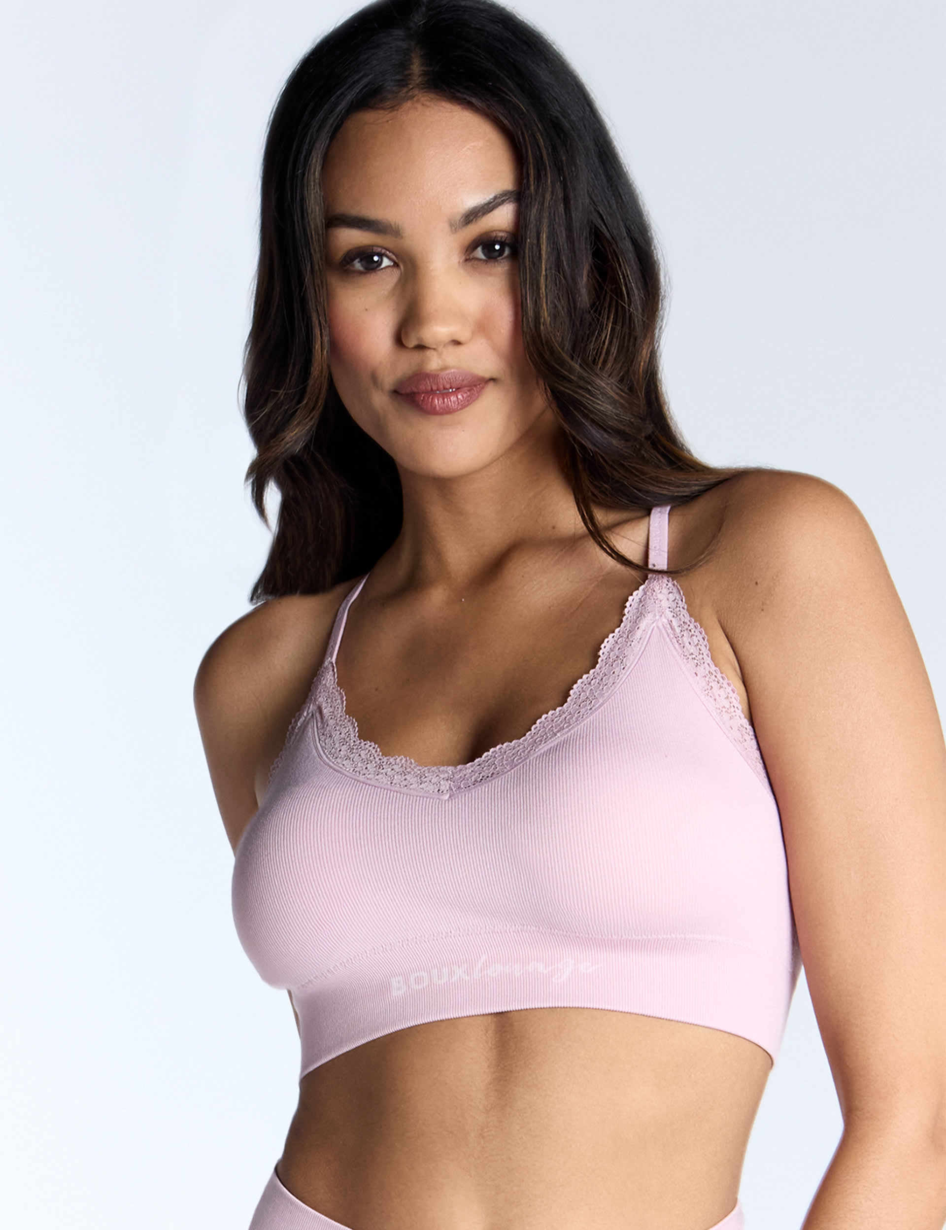 Boux Avenue Women's Rib Lace Trim Non Wired Bralette (A-E) - Pink, Pink