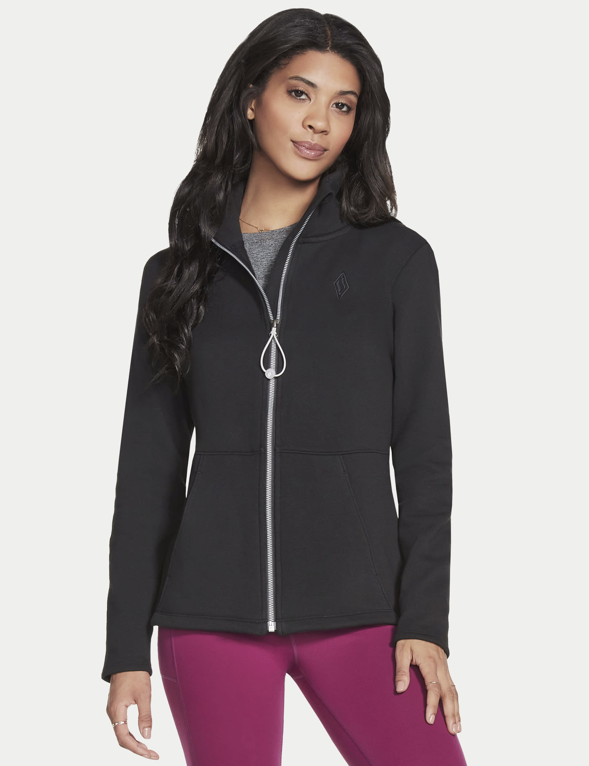 Skechers Women's Cotton Blend Embroidered Funnel Neck Jacket - XS - Black, Black