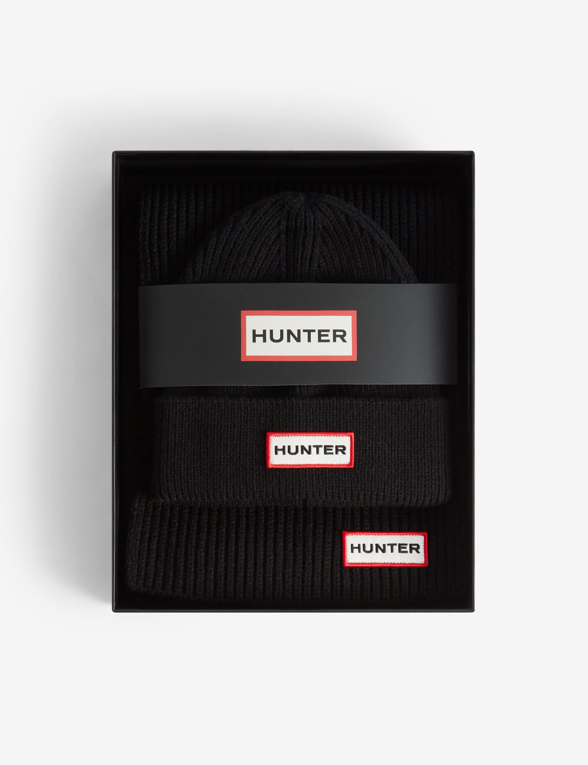 Hunter Women's Jura Beanie Hat & Scarf Gift Set - Black, Black,White,Red