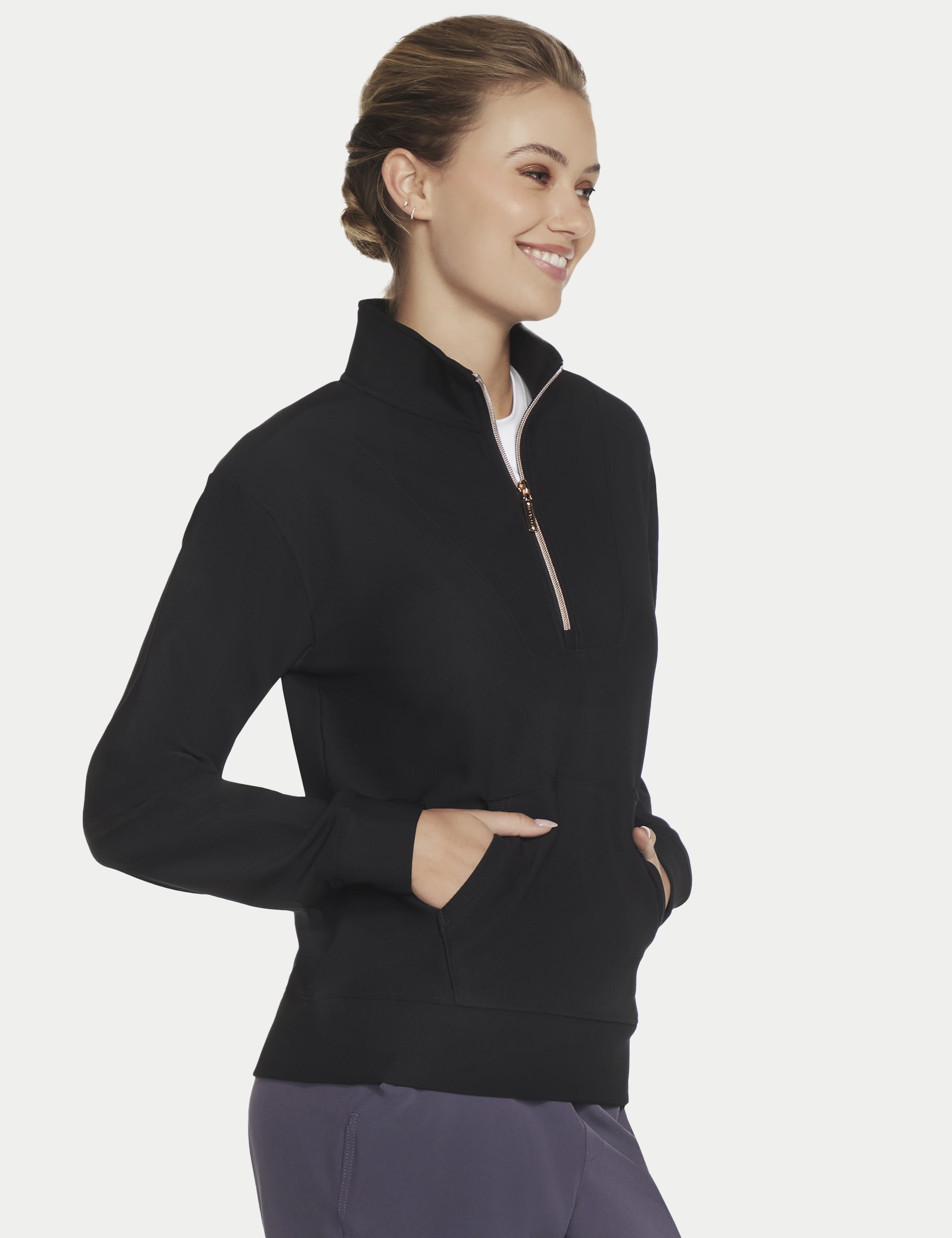 Skechers Women's Go Luxe Ribbed Half Zip Sweatshirt - Black, Black