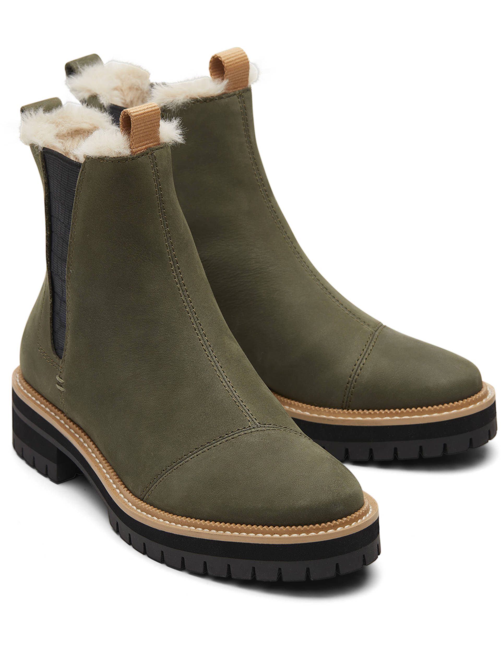 Toms Women's Leather Faux Fur Lining Ankle Boots - 5 - Olive, Olive