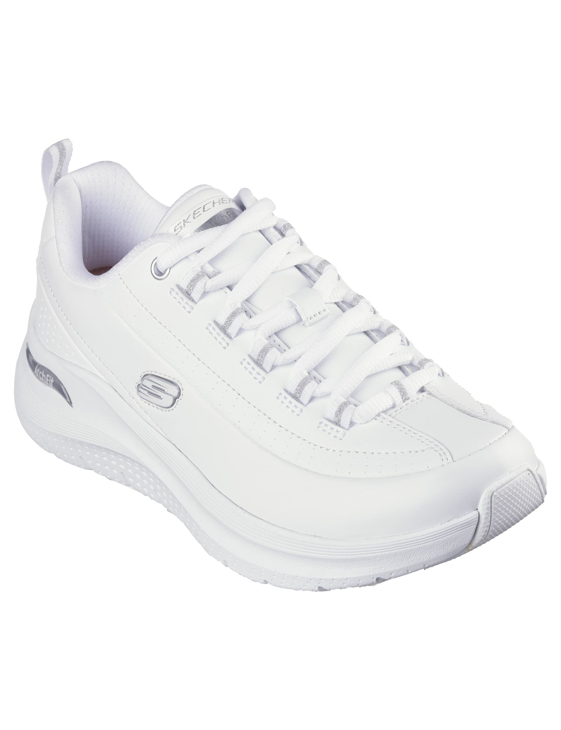 Skechers Women's Leather Arch Fit 2.0 Star Bound Lace Up Trainers - 6 - White, White