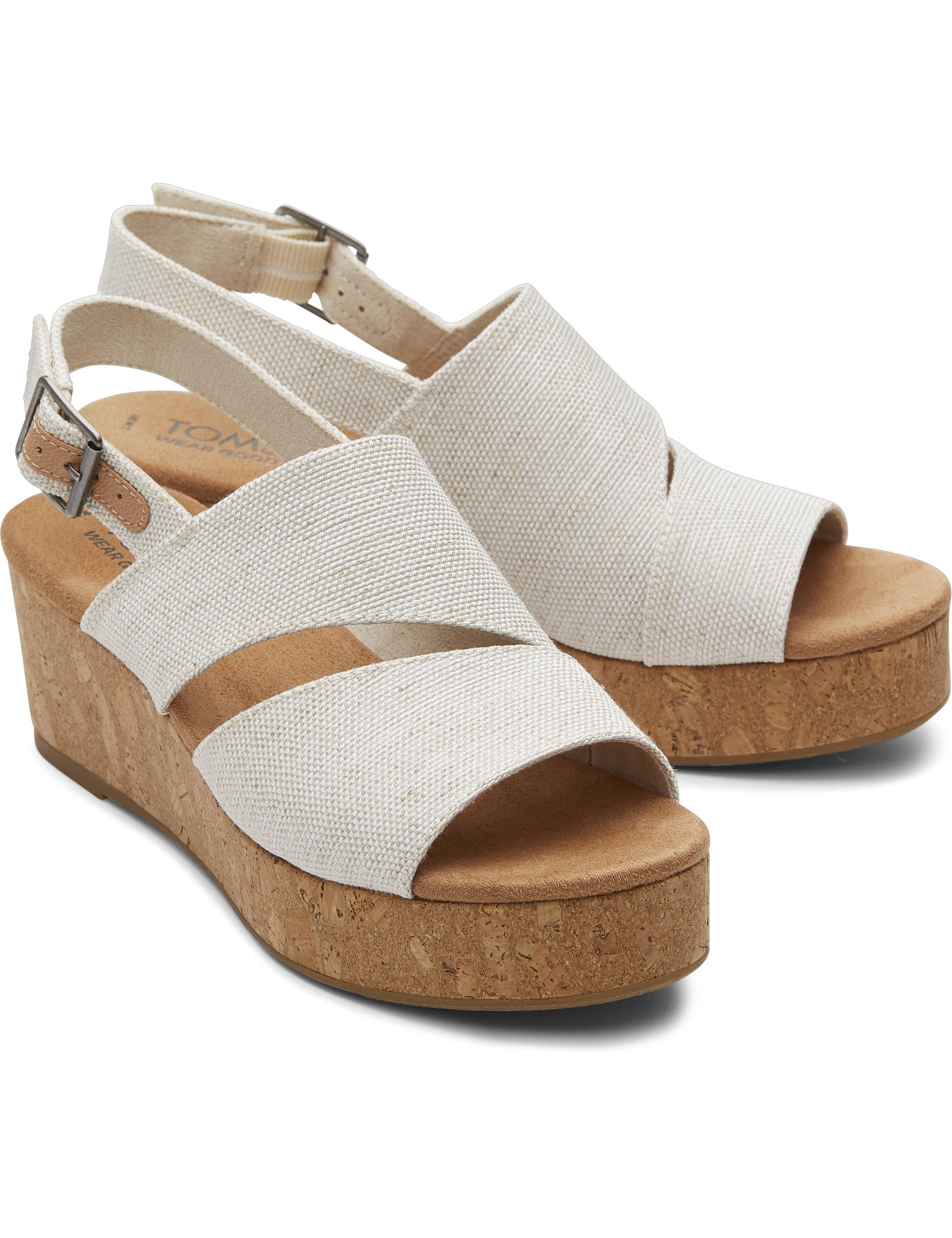 Toms Women's Canvas Buckle Wedge Sandals - 7 - Natural, Natural