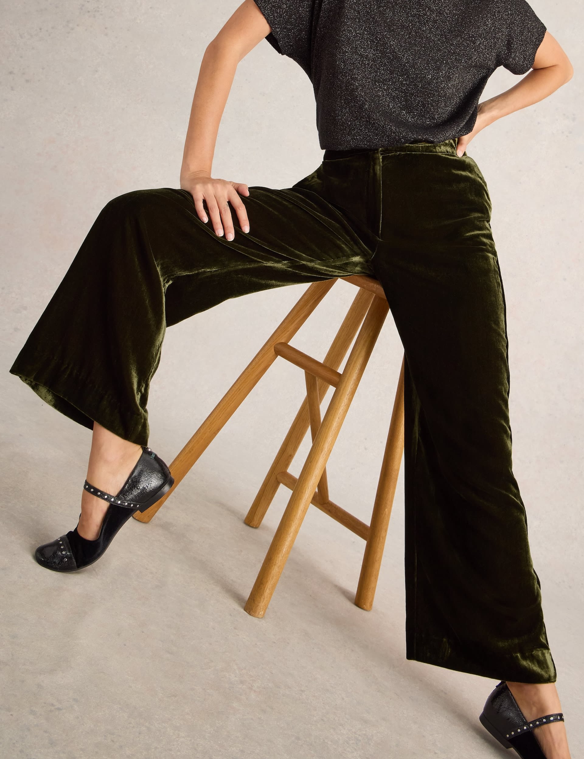 White Stuff Women's Velvet Wide Leg Trousers - 10REG - Green, Green