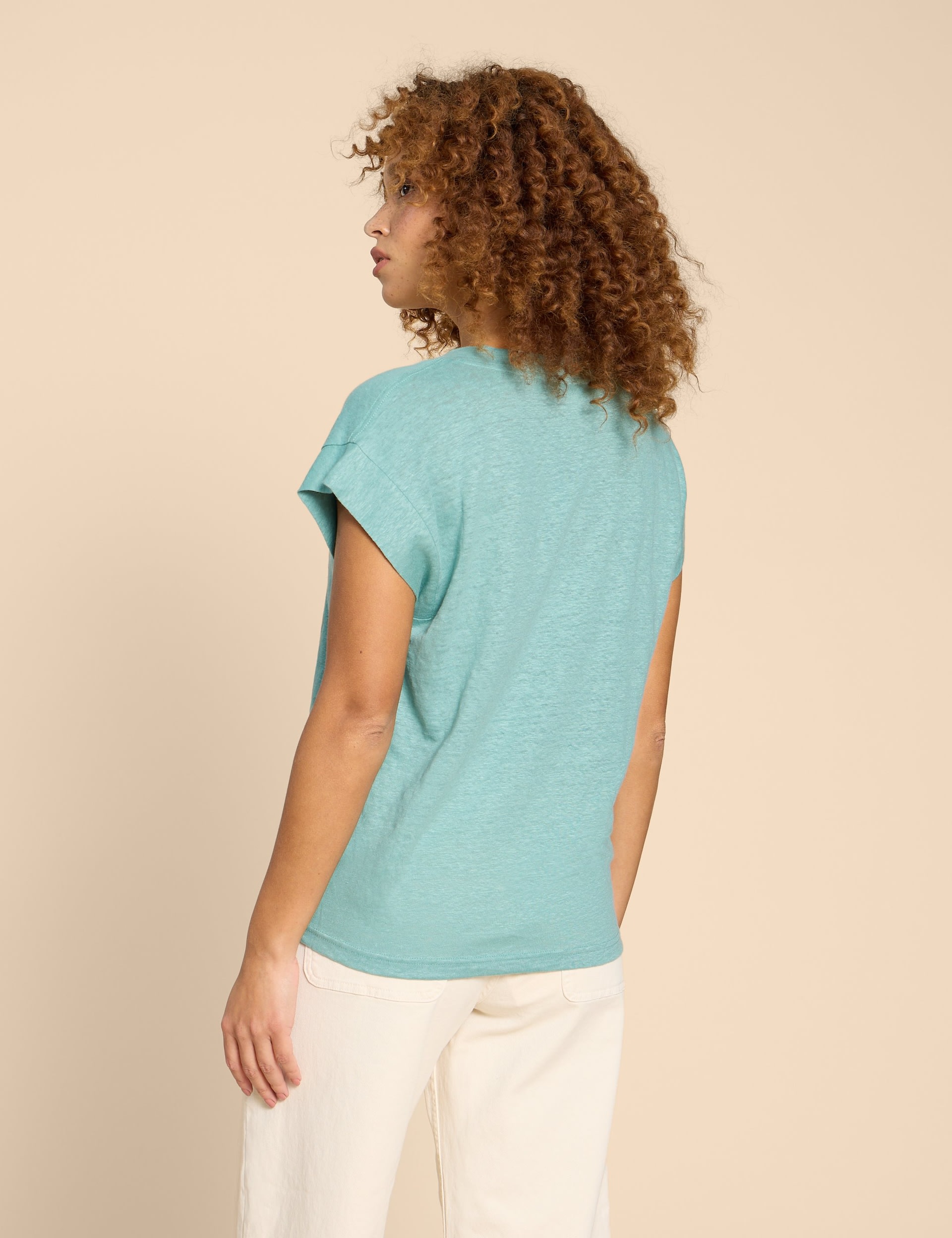 White Stuff Women's Pure Linen V-Neck T-Shirt - 14 - Teal, Teal