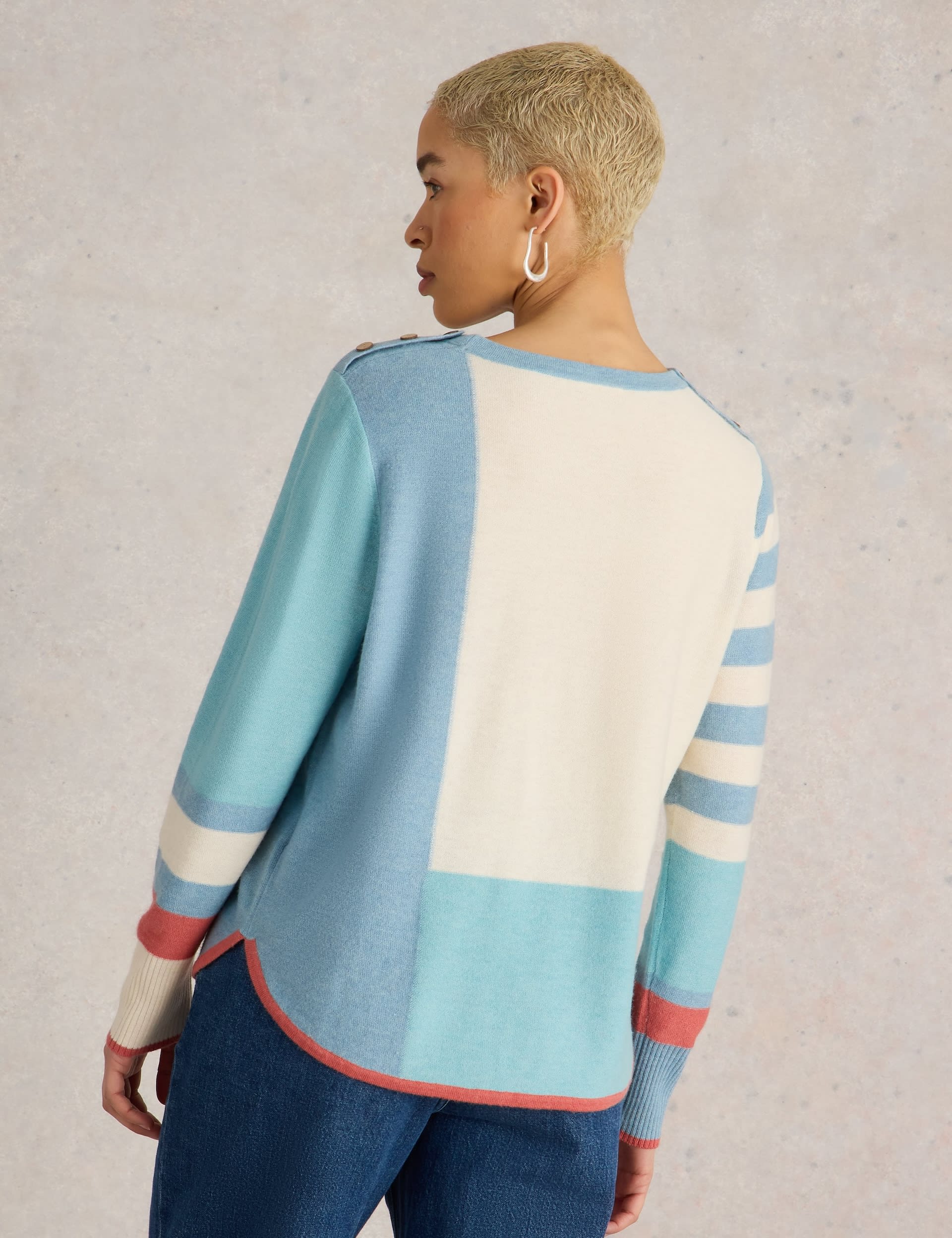 White Stuff Women's Merino Wool Blend Colour Block Jumper - 10 - Blue Mix, Blue Mix