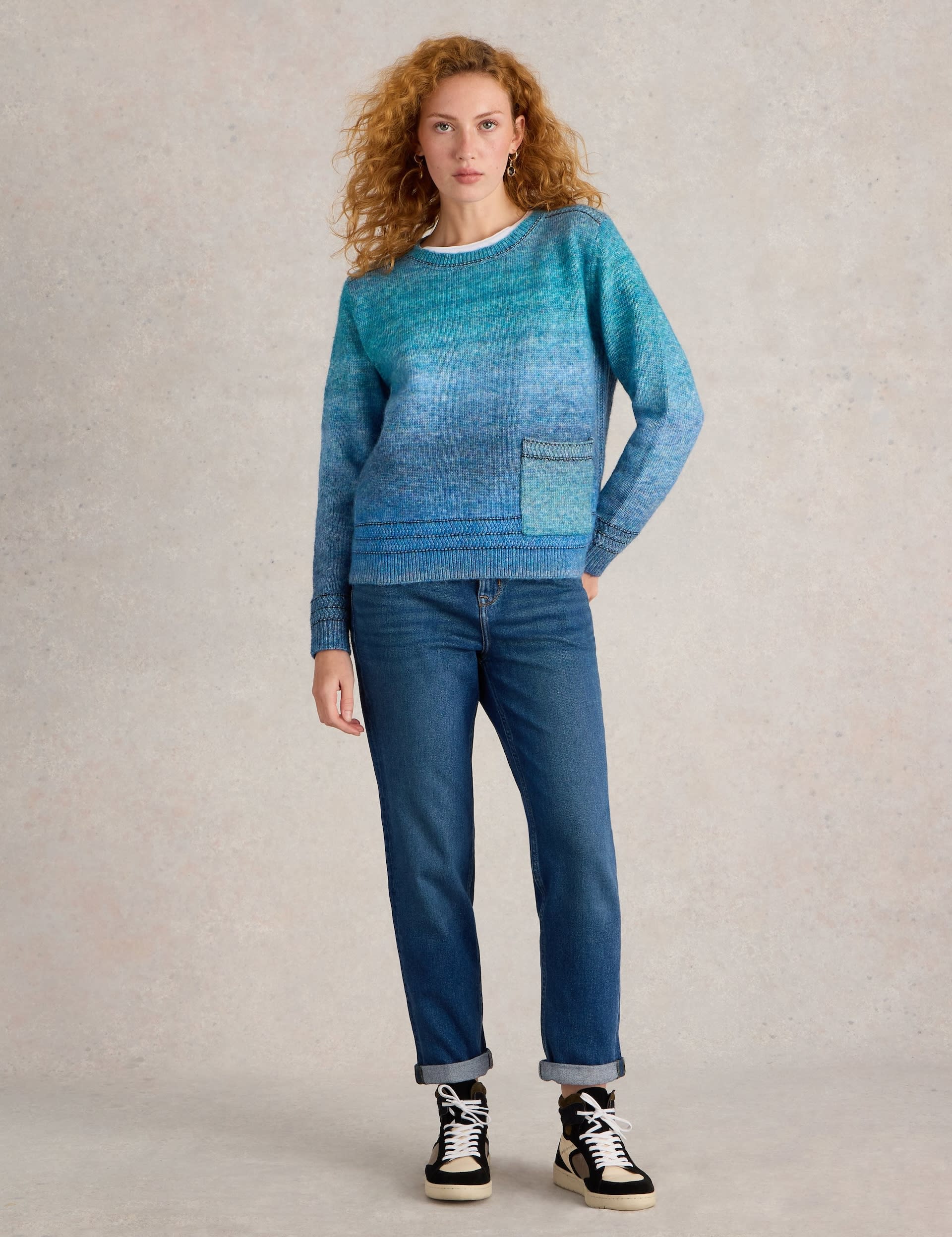 White Stuff Women's Textured Crew Neck Jumper - 22 - Blue Mix, Blue Mix,Natural Mix