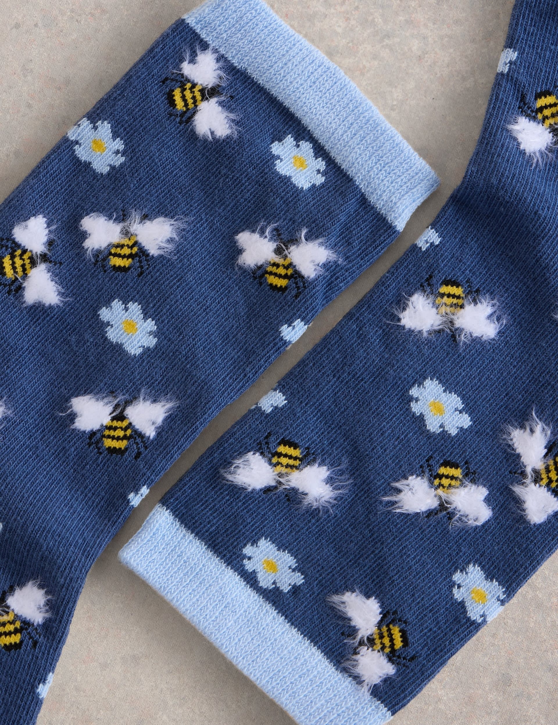 White Stuff Women's Cotton Rich Fluffy Bee Ankle High Socks - 3-5 - Navy Mix, Navy Mix