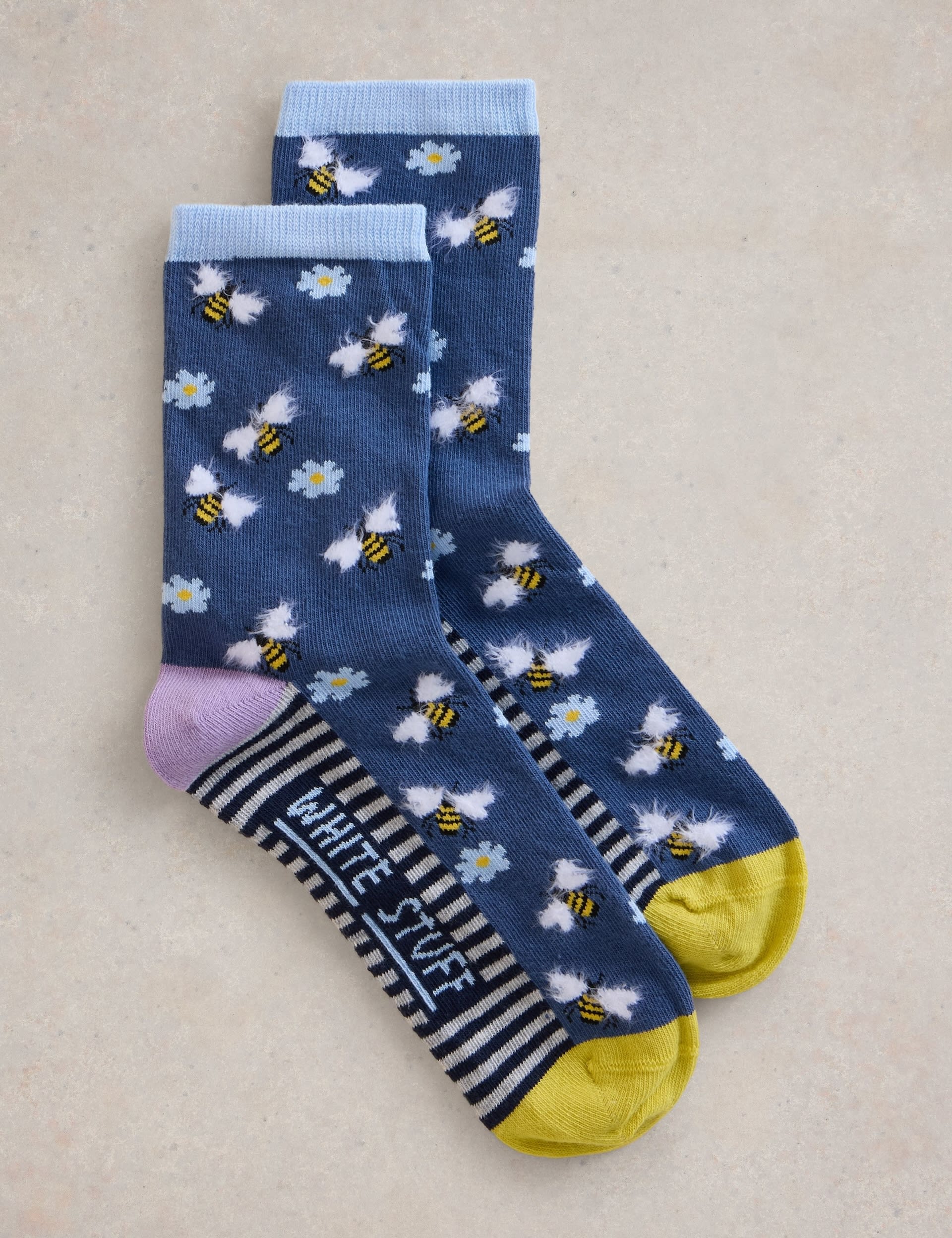 White Stuff Women's Cotton Rich Fluffy Bee Ankle High Socks - 3-5 - Navy Mix, Navy Mix