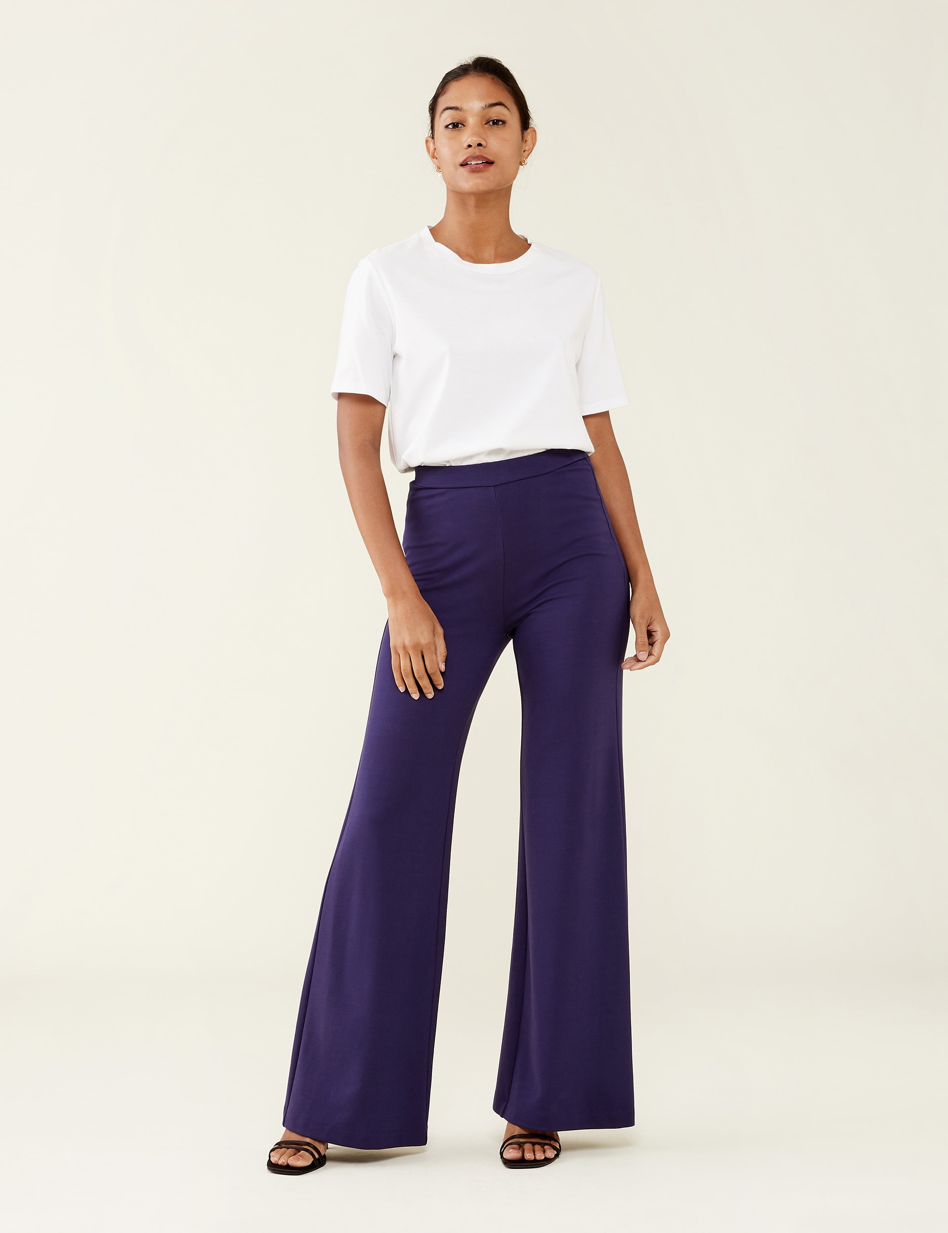 Finery London Women's Elasticated Waist Wide Leg Trousers - 10 - Navy, Navy,Black