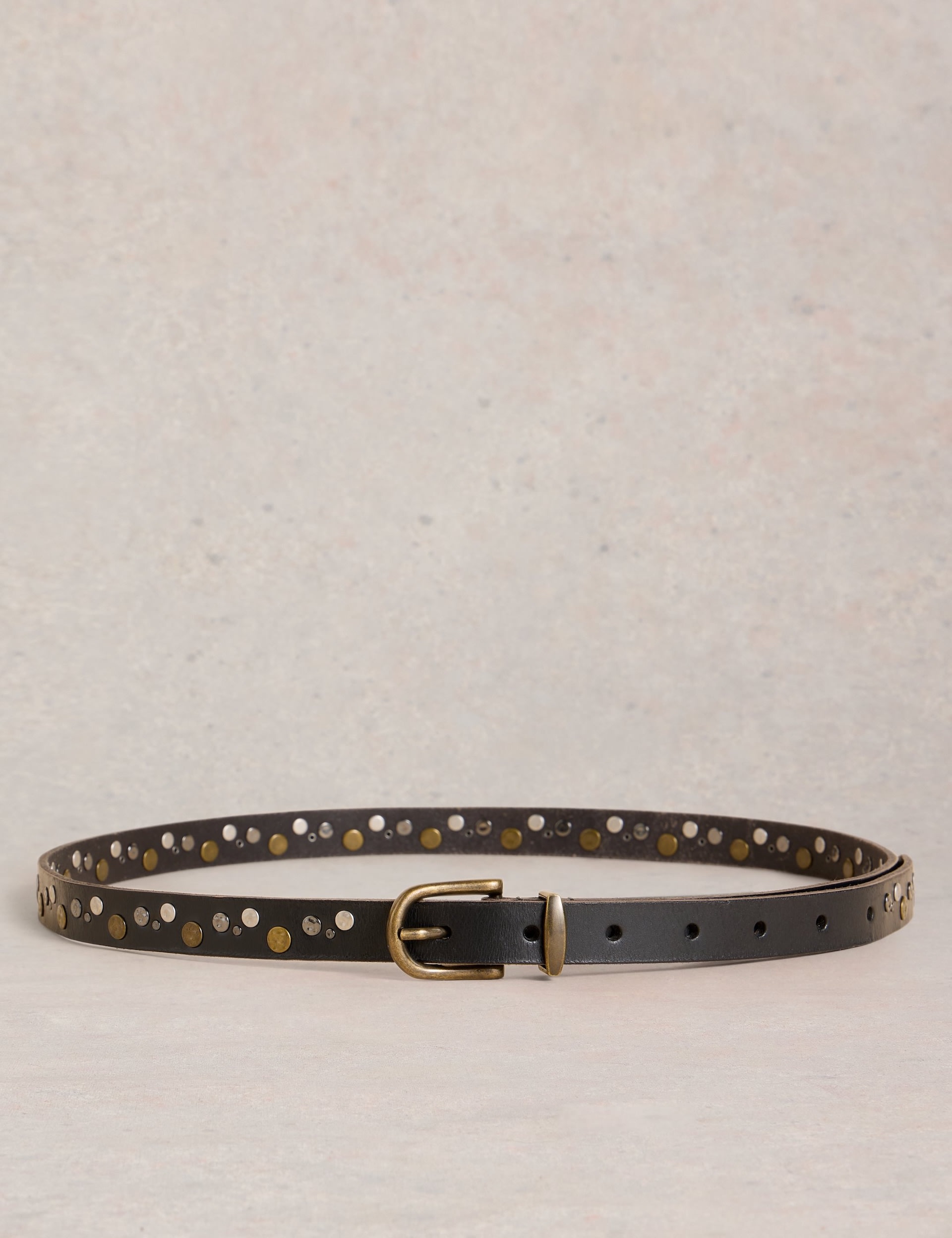 White Stuff Women's Leather Studded Jeans Belt - M-L - Black, Black