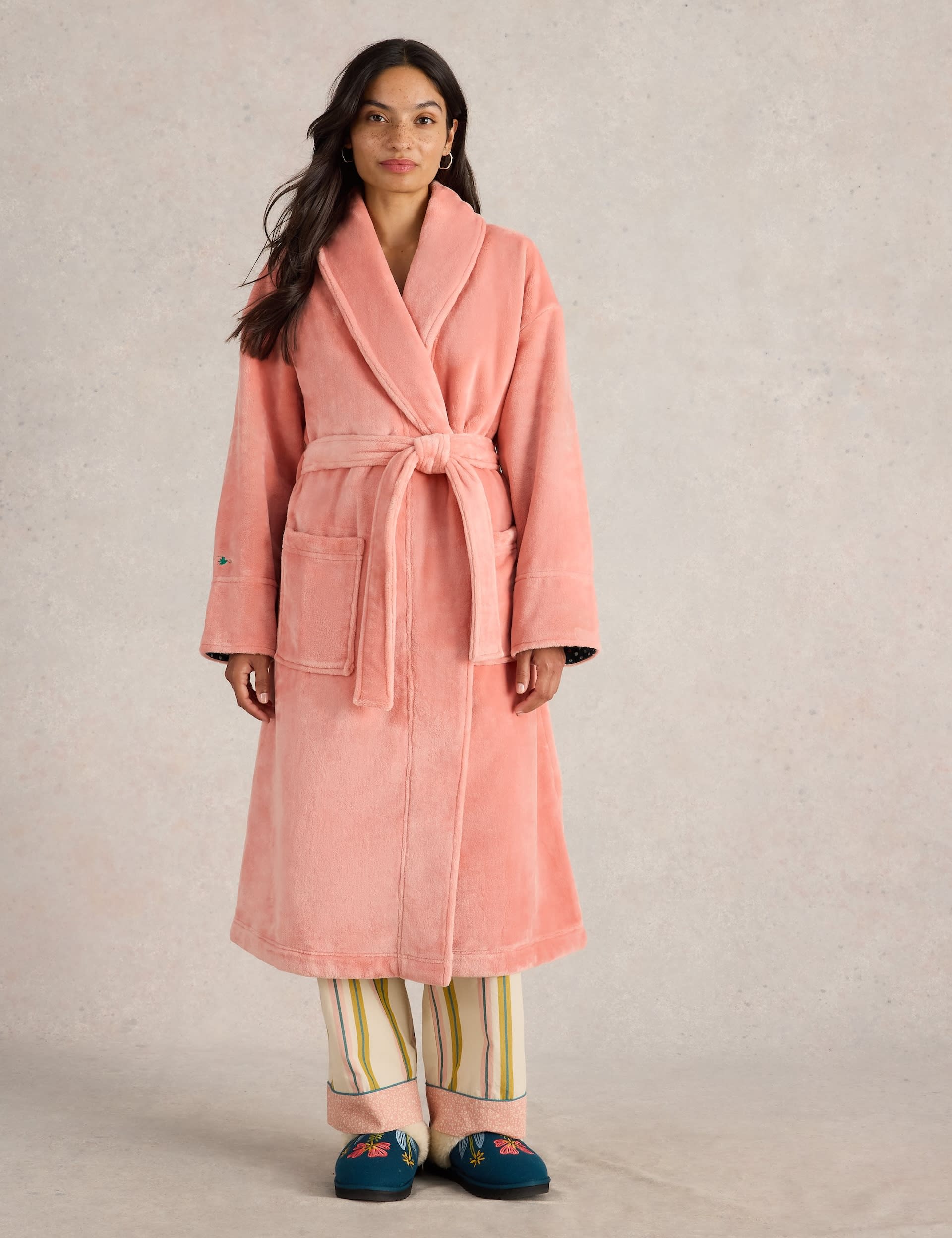 White Stuff Women's Clover Cosy Dressing Gown - M - Pink, Navy,Pink,Teal