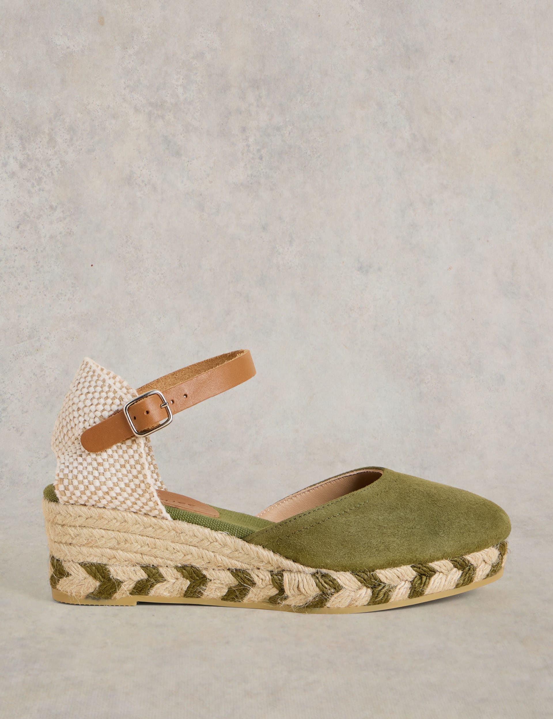 White Stuff Women's Suede Ankle Strap Wedge Espadrilles - 5 - Green, Green,Blue