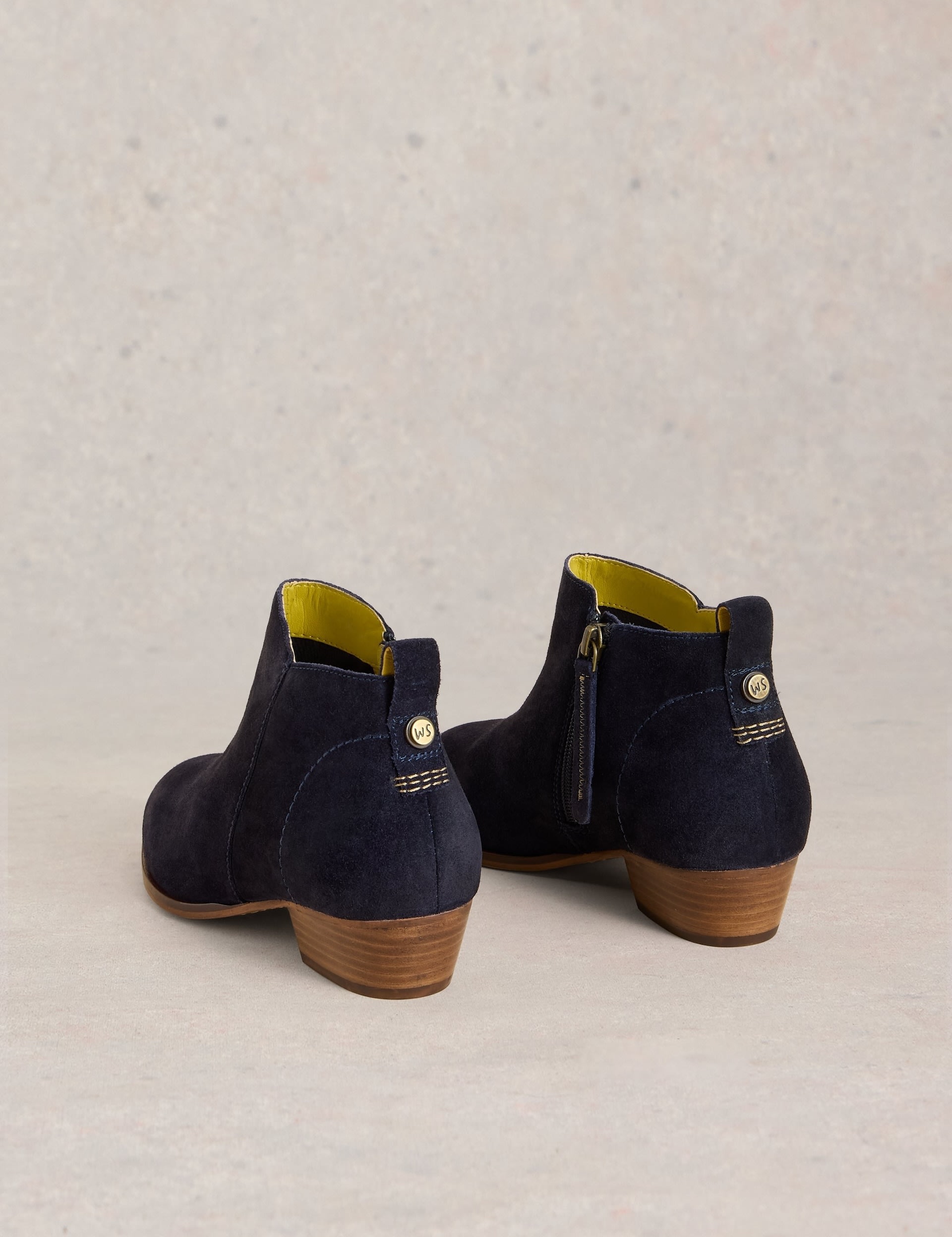 White Stuff Women's Suede Block Heel Ankle Boots - 7 - Navy, Navy,Tan