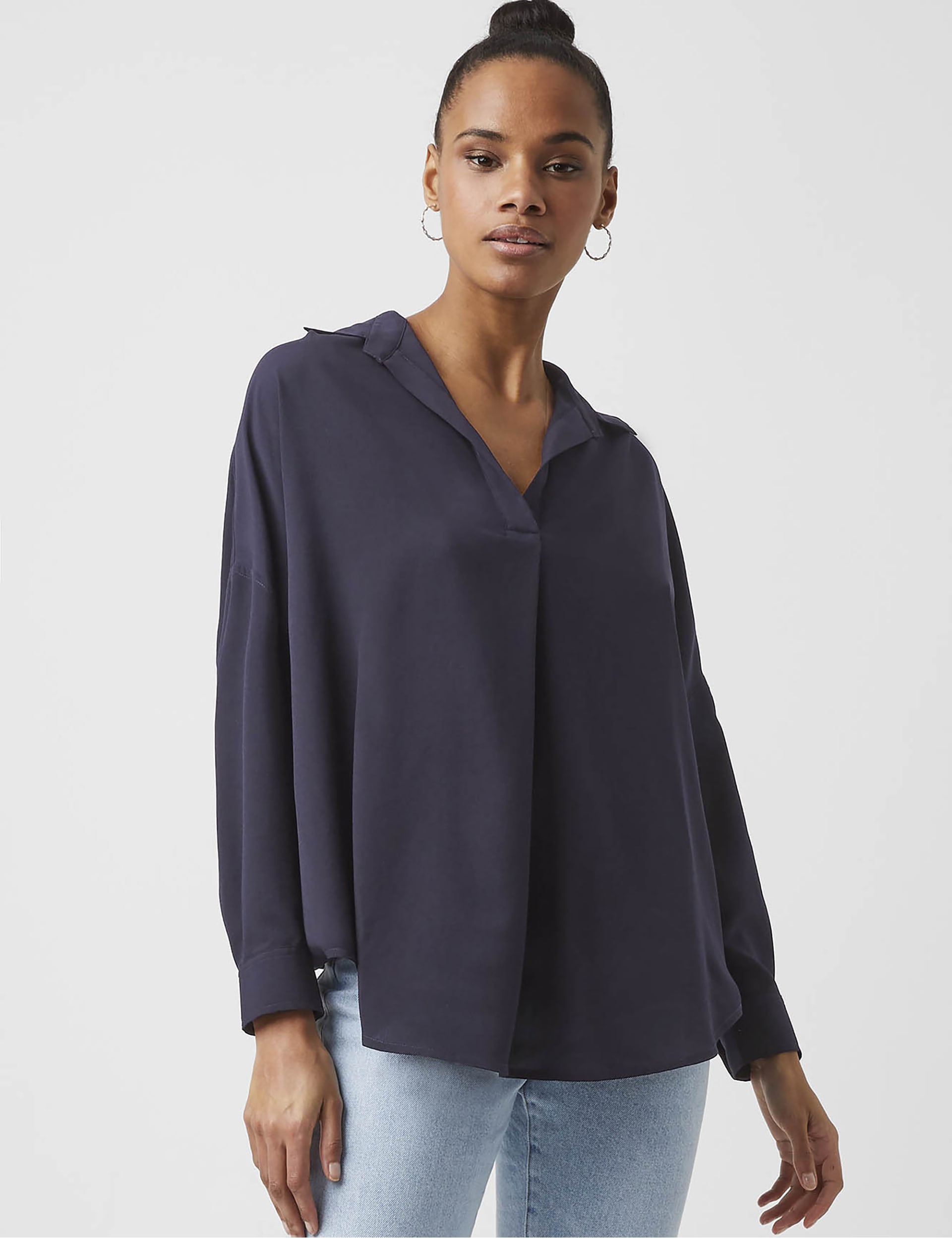 French Connection Women's V-Neck Shirt - M - Navy, Beige,Navy,Black,Grey