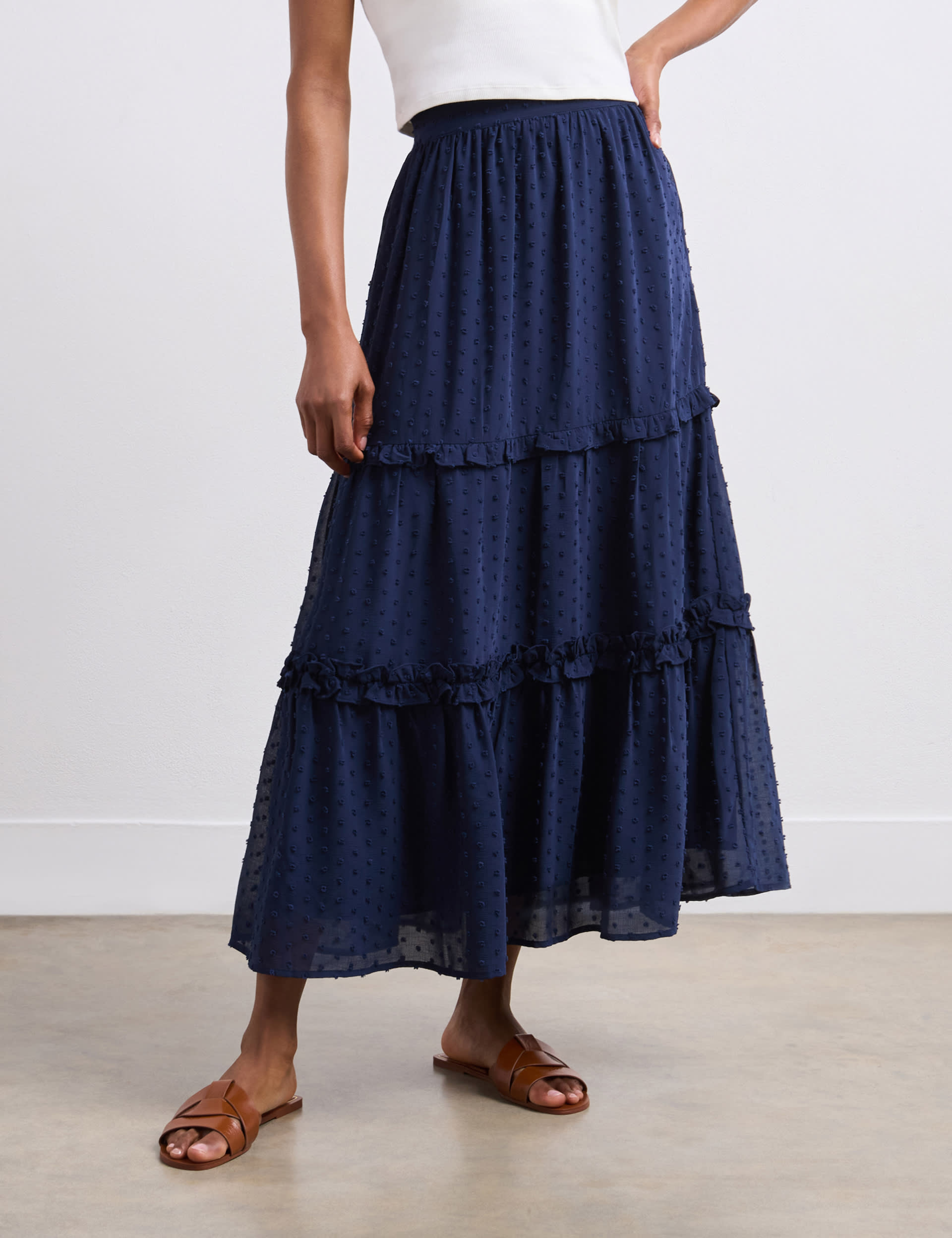 Finery London Women's Midi Tiered Skirt - 16 - Navy, Navy,Black