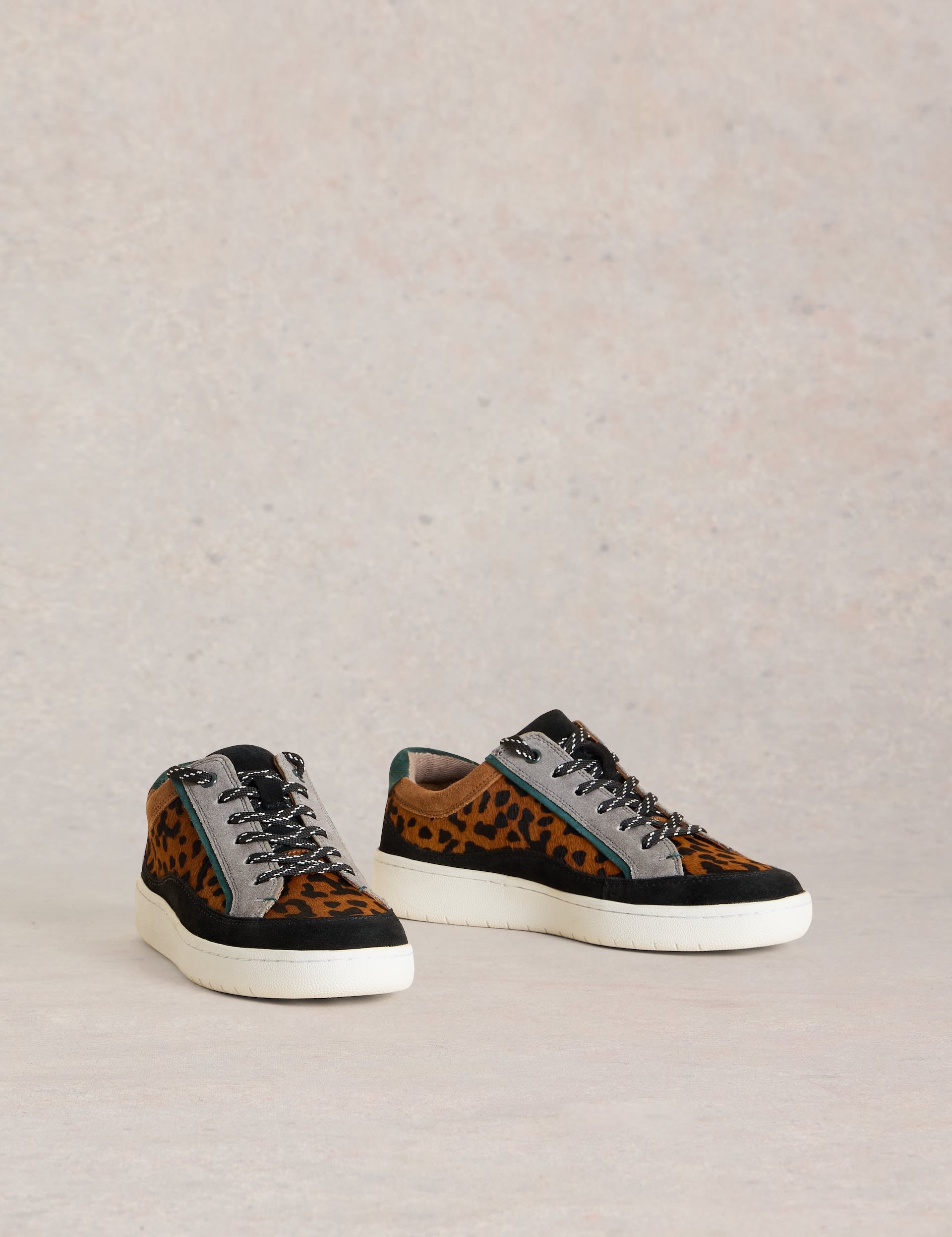 White Stuff Women's Leather Leopard Print Trainers - 8 - Brown Mix, Brown Mix