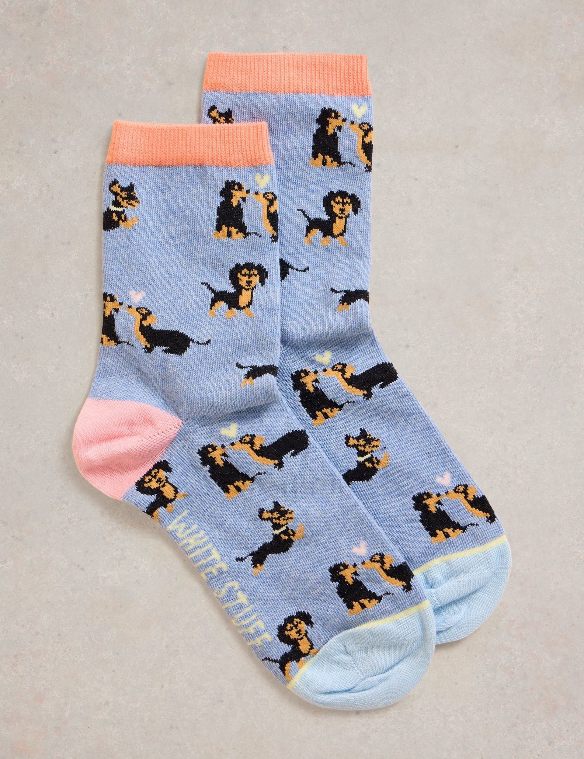 White Stuff Women's Sausage Dog Cotton RichSocks - 6-8 - Blue, Blue