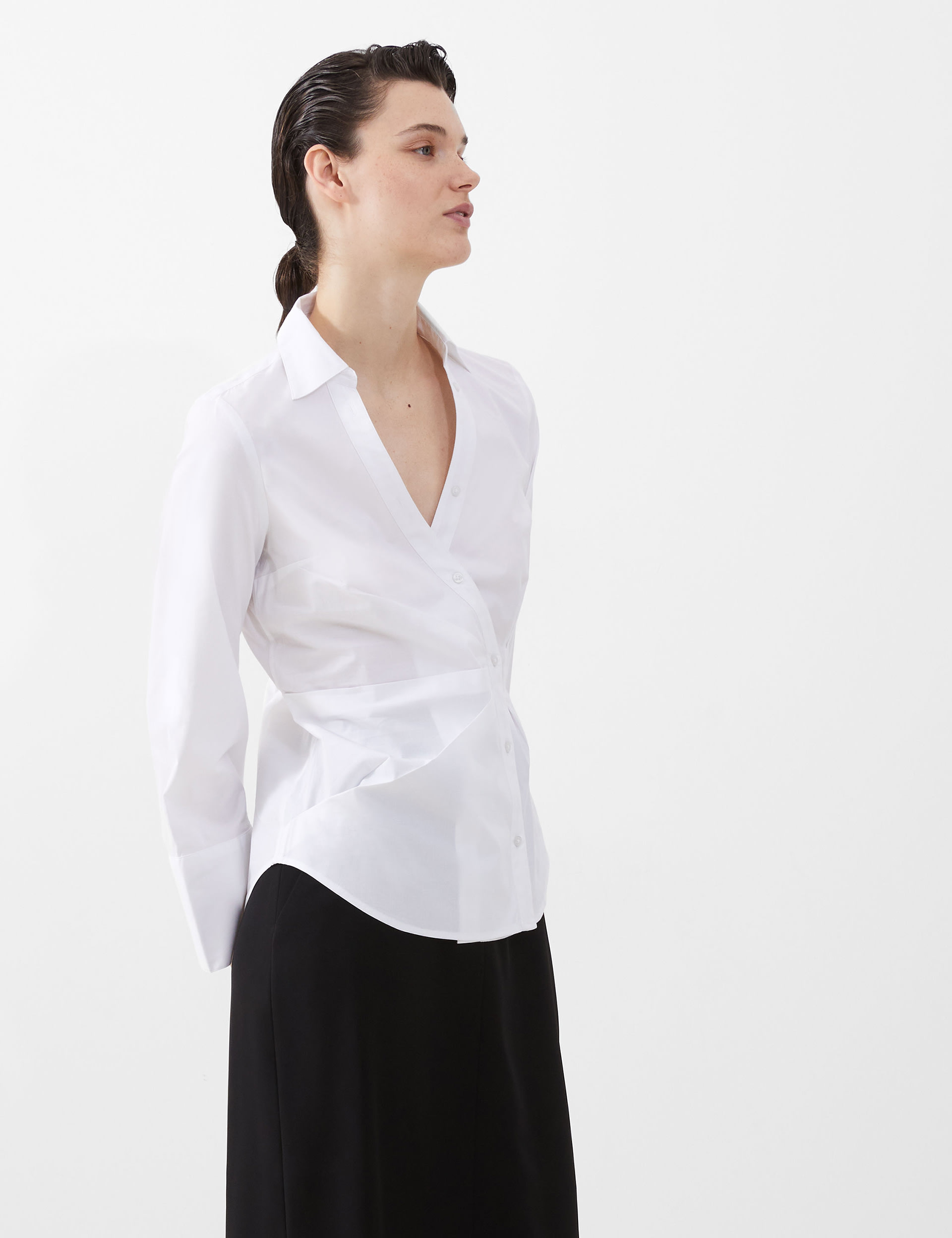 French Connection Women's Cotton Rich Collared V-Neck Asymmetric Shirt - White, White