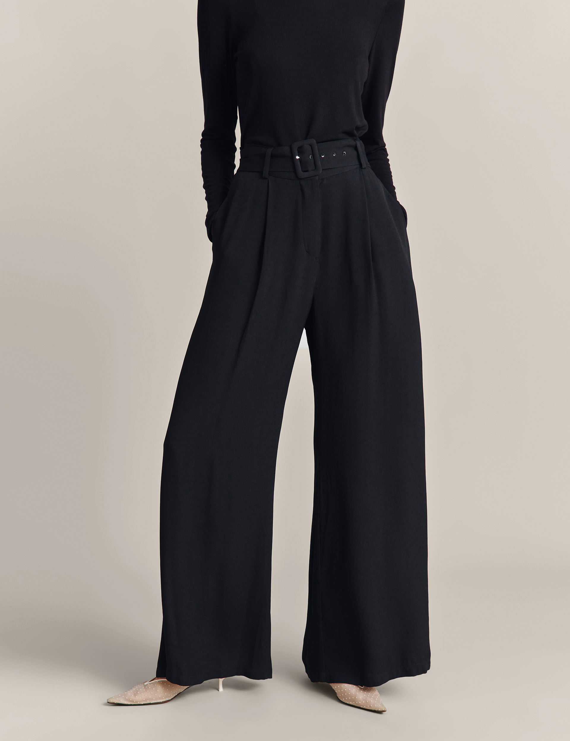 Ghost Women's Belted Wide Leg Trousers - XS - Black, Black