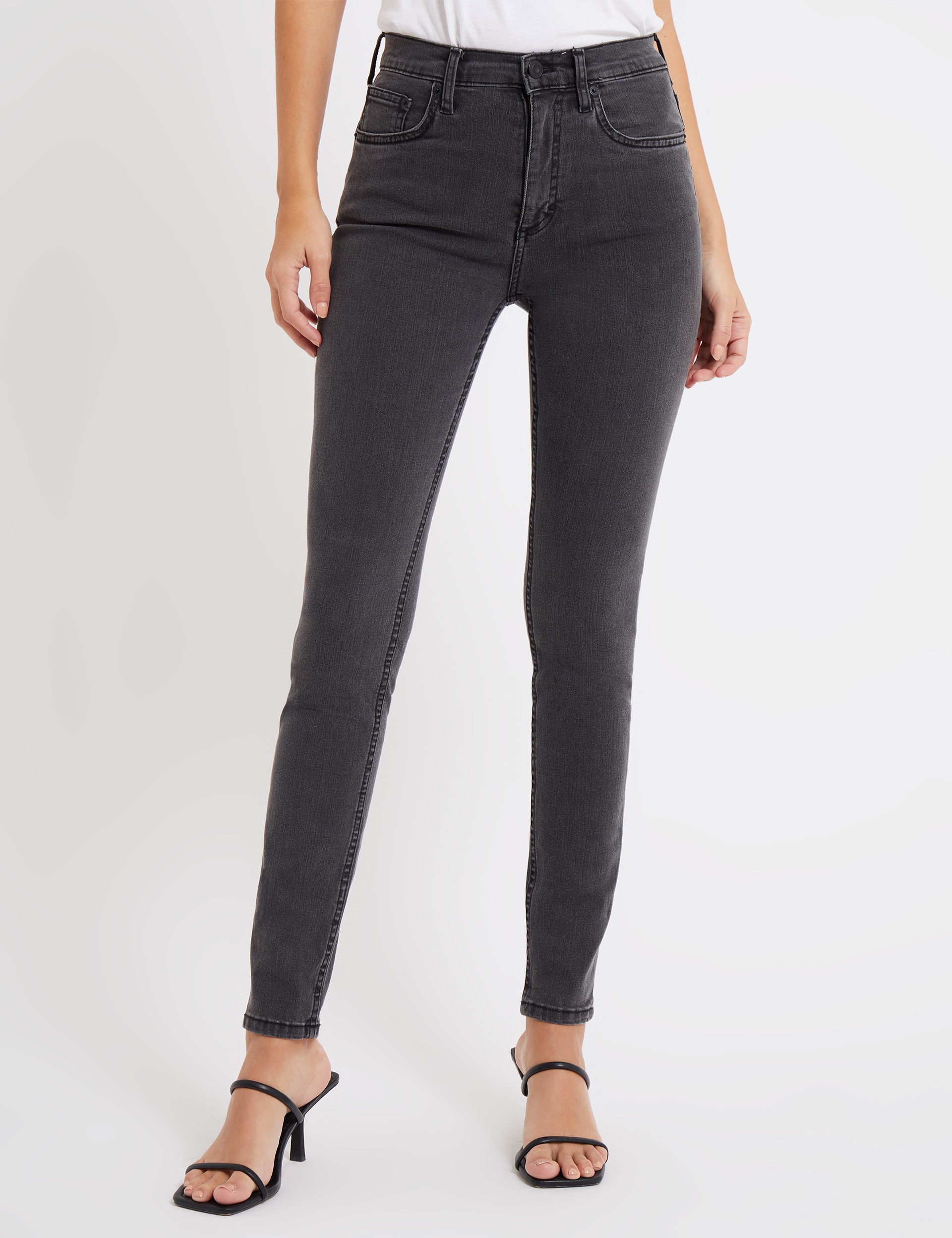 French Connection Women's High Waisted Skinny Ankle Grazer Jeans - 8 - Charcoal, Charcoal