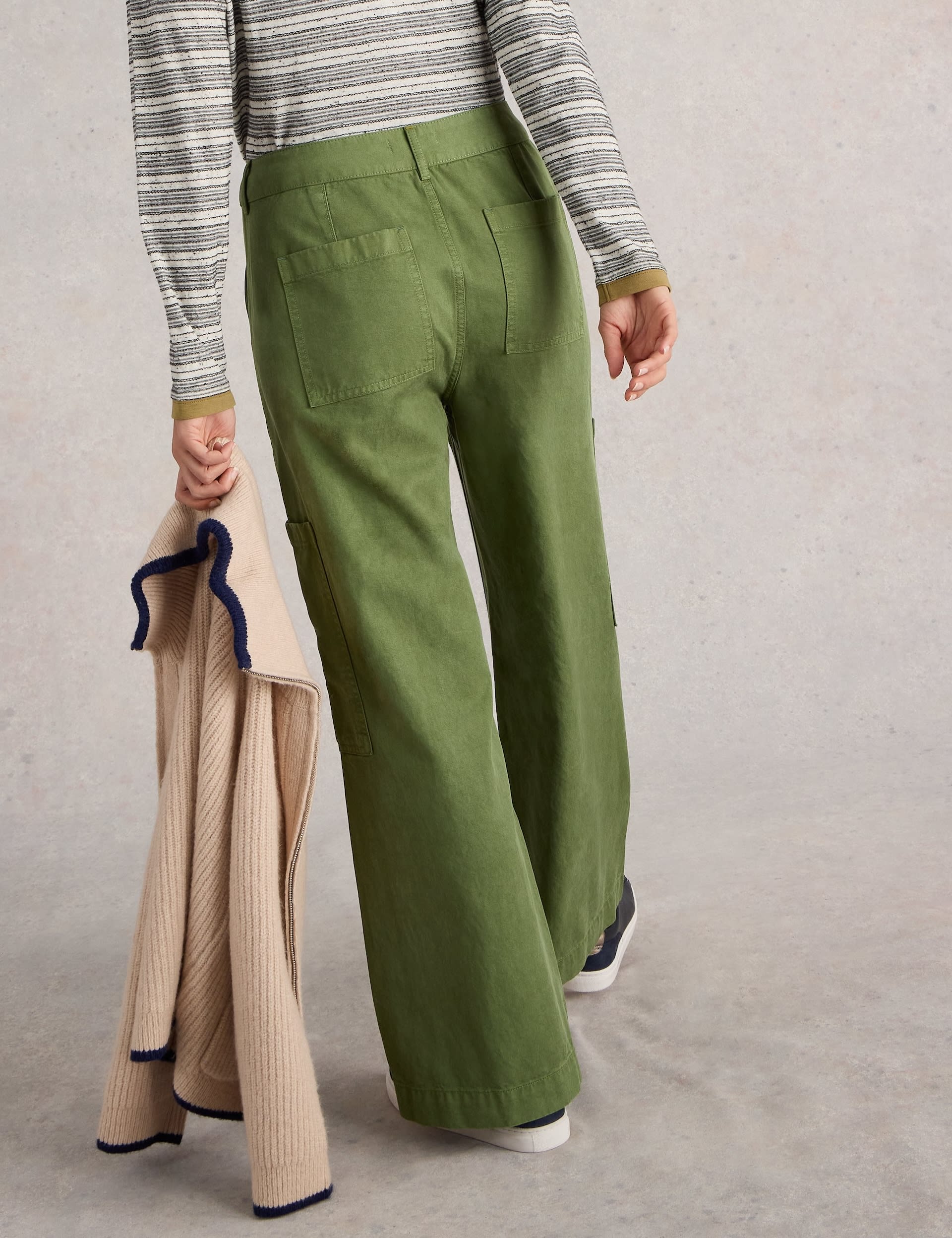 White Stuff Women's Cotton Blend Cargo Wide Leg Trousers - 8 - Green, Green