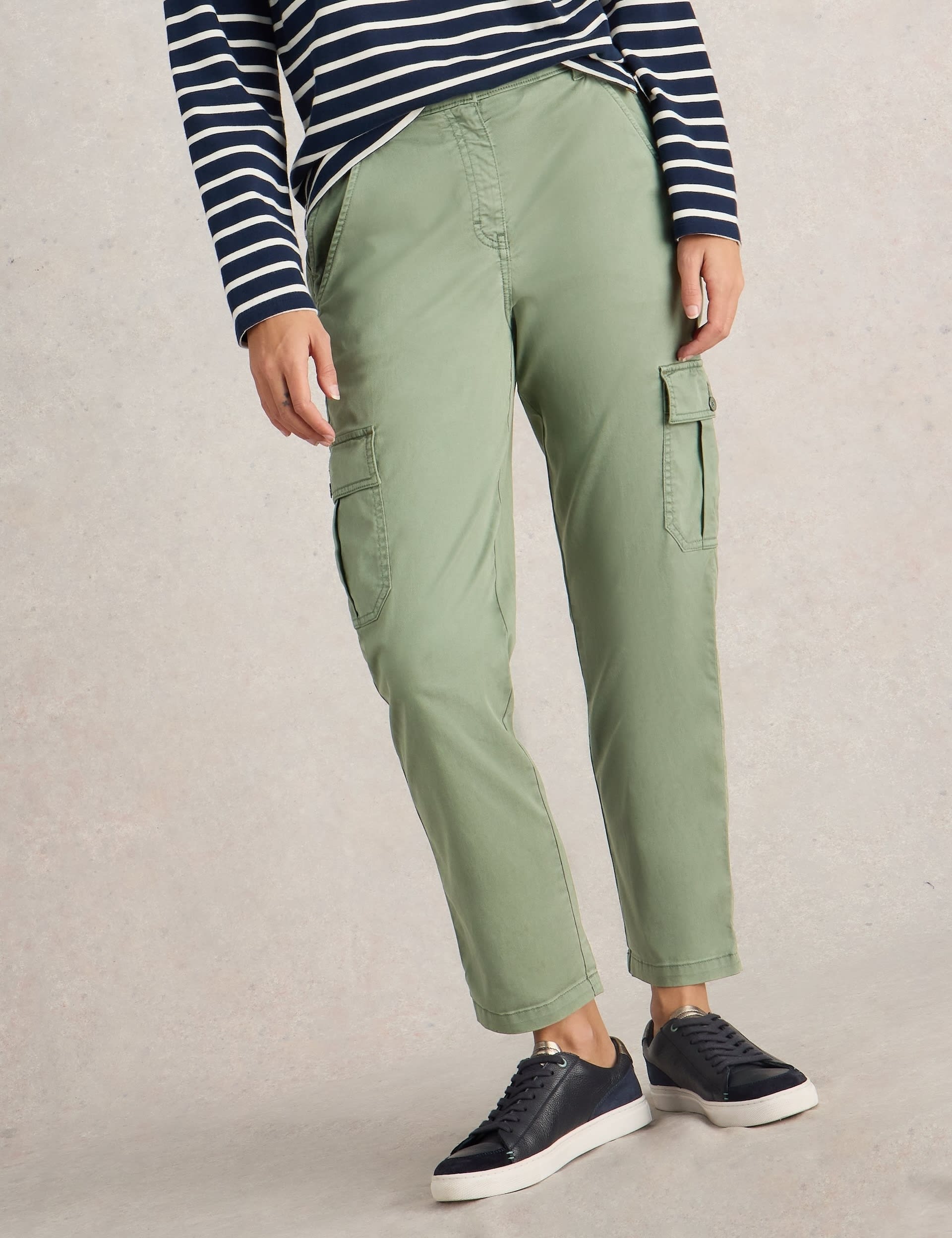 White Stuff Women's Lyocell Rich Cargo Trousers - 12REG - Green, Green,Black