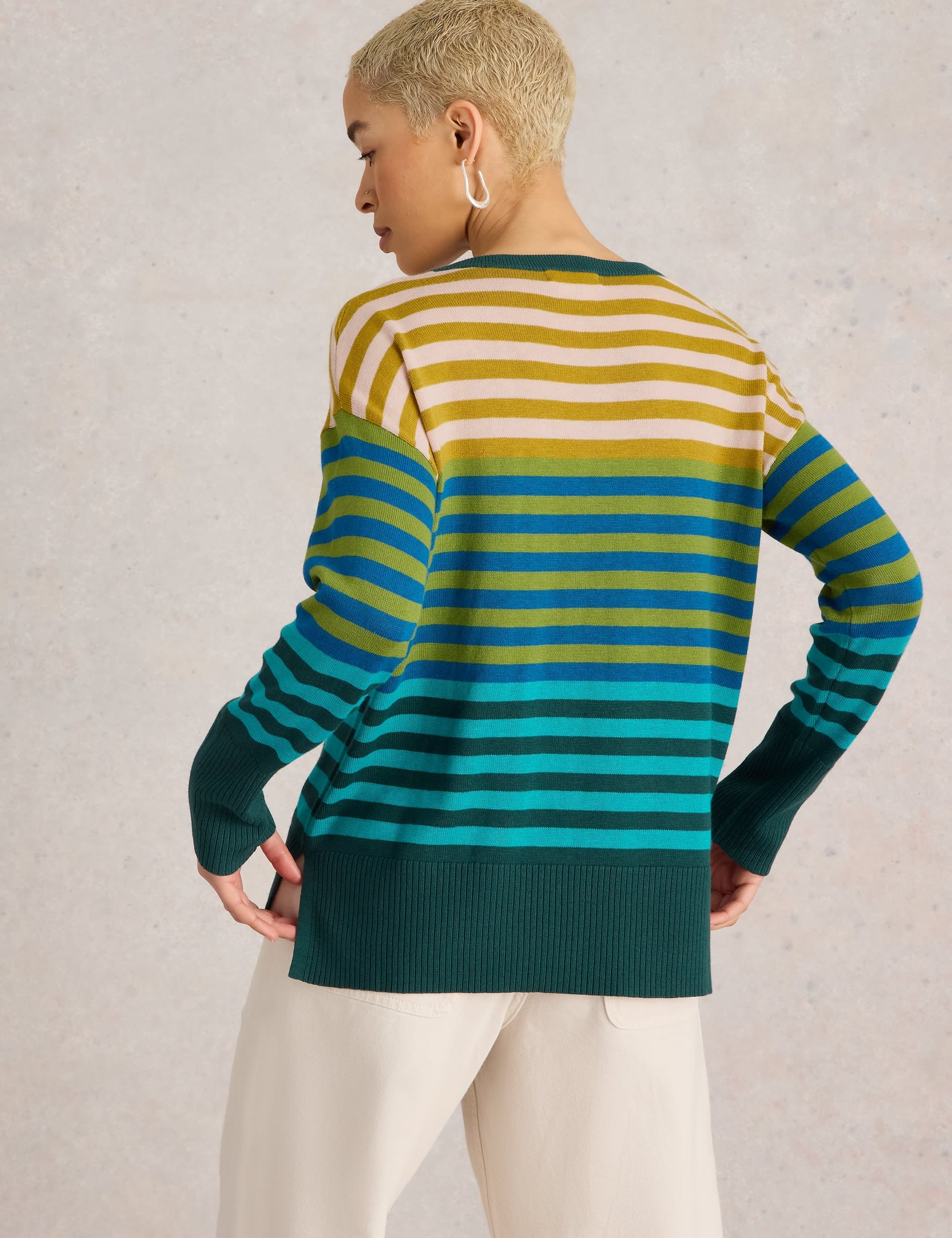 White Stuff Women's Cotton Rich Striped Jumper - 10 - Green Mix, Green Mix