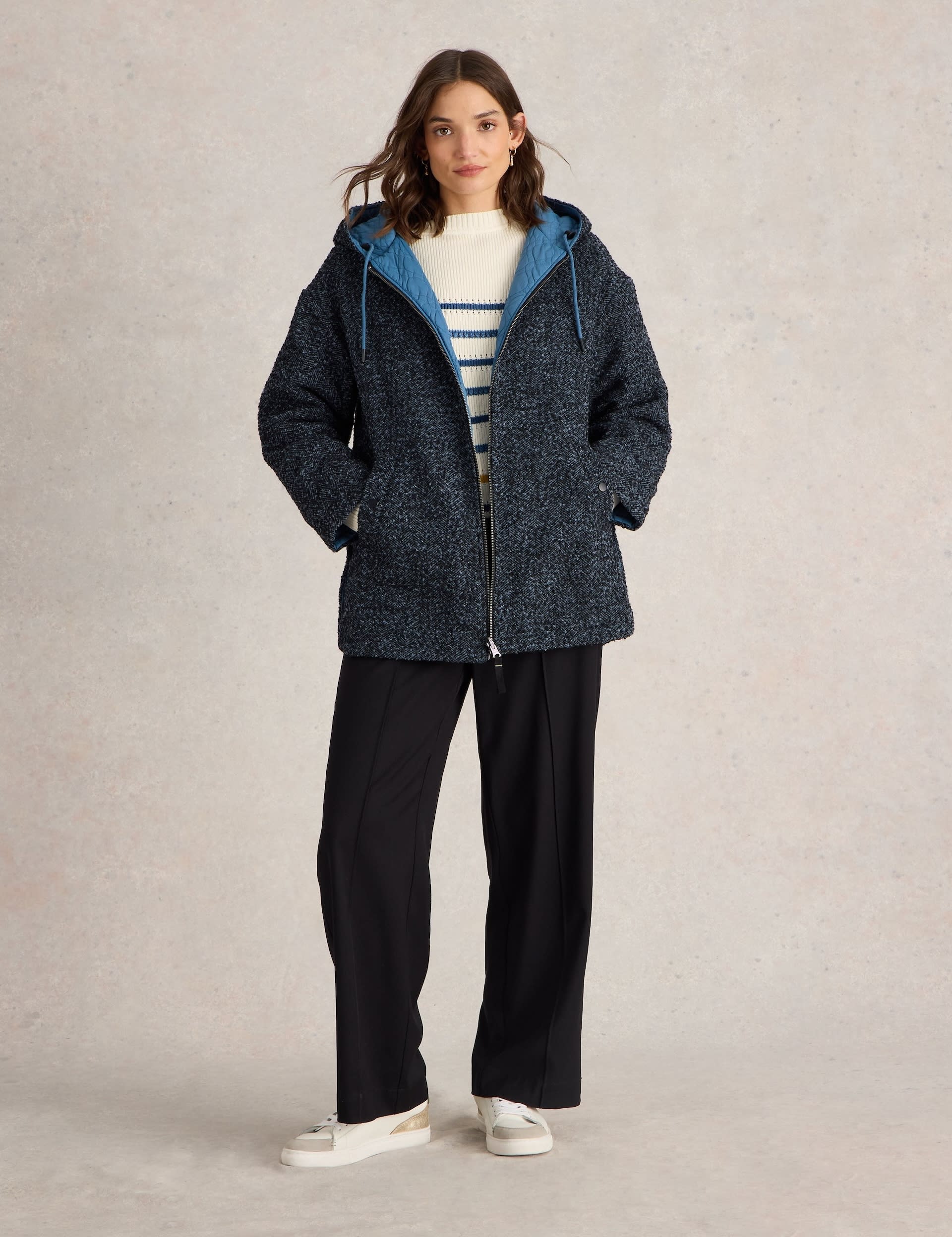 White Stuff Women's Wool Blend Reversible Quilted Coat - 6 - Blue Mix, Blue Mix